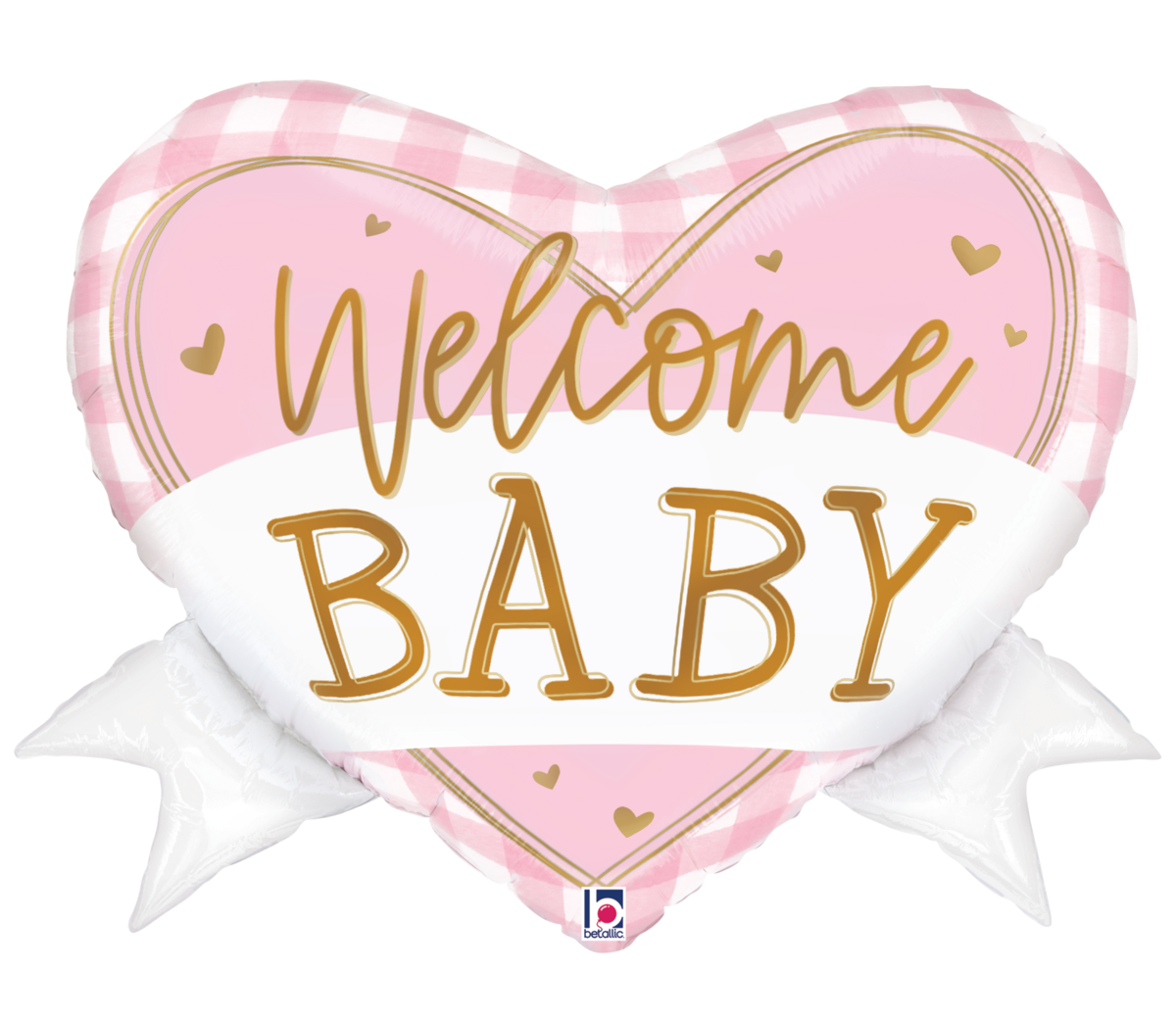 Betallic 28" Pink Gingham Baby Heart Banner