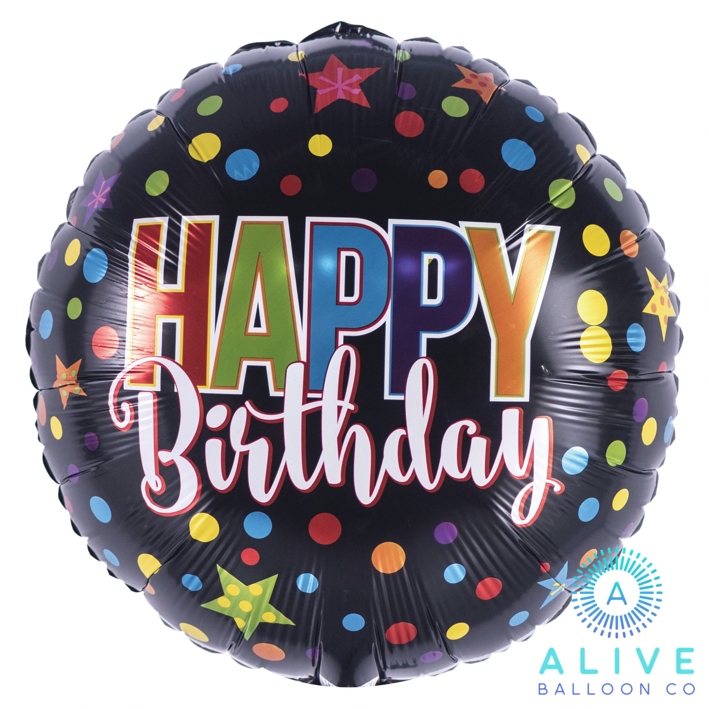 Alive Balloon Co 18" Happy Birthday Black with Stars