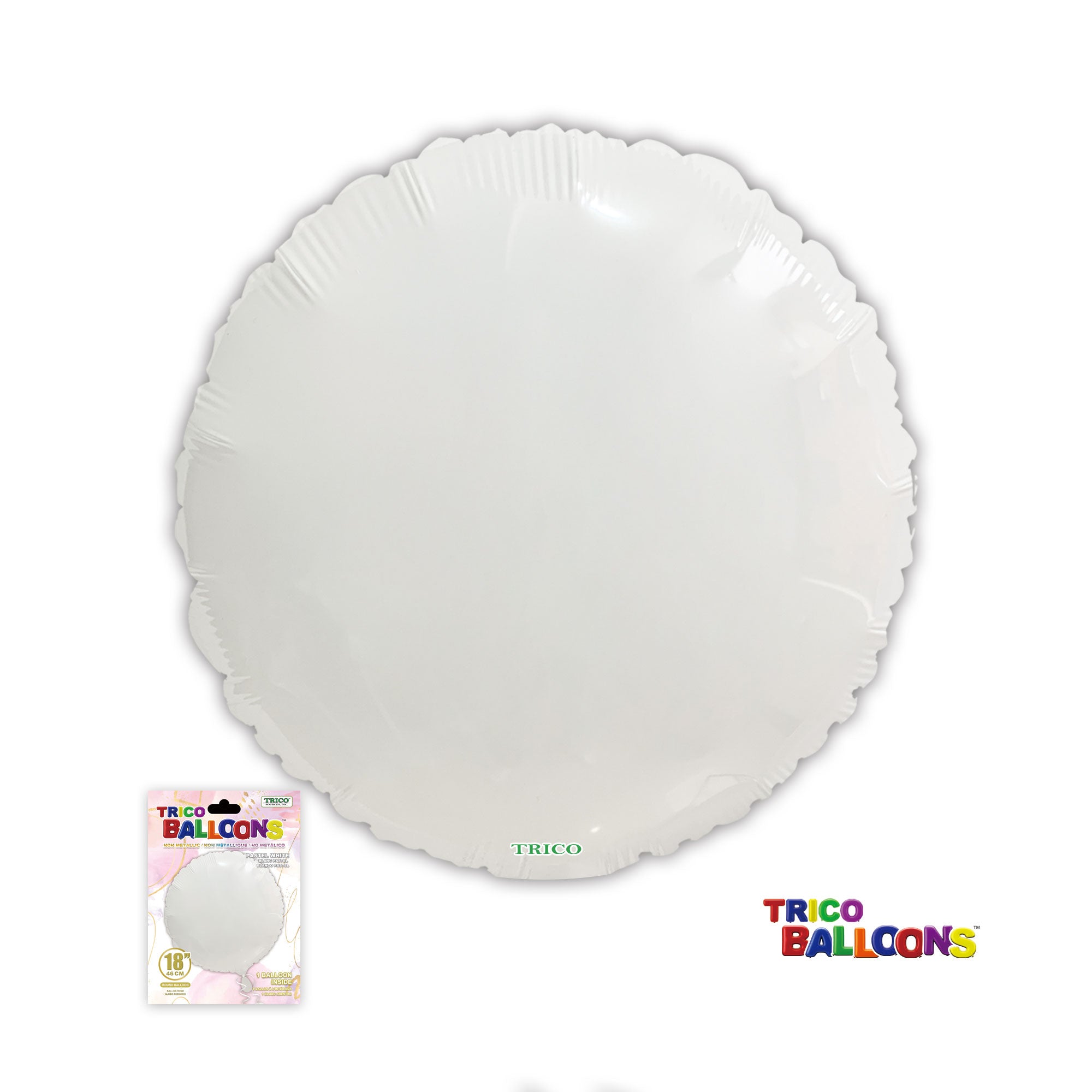 18" ROUND NON-METALLIC BALLOON - PASTEL WHITE