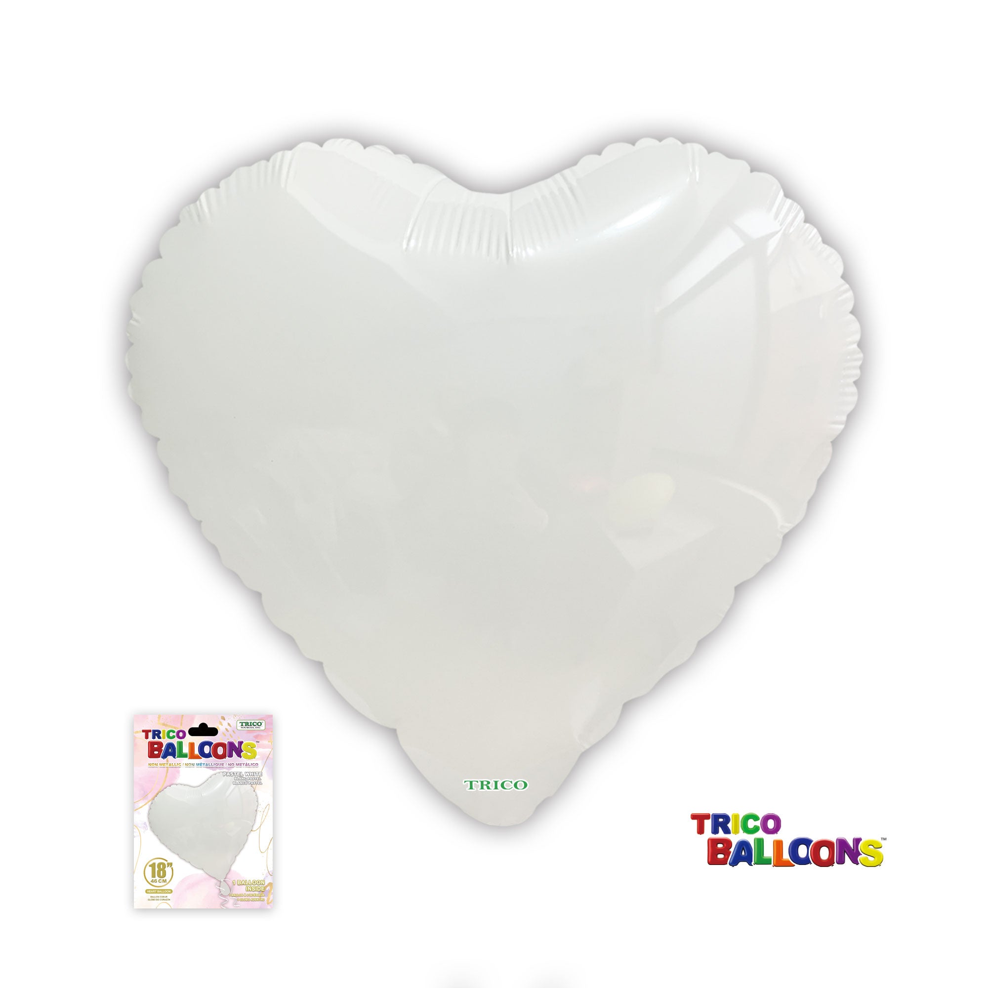 18" HEART NON-METALLIC BALLOON - PASTEL WHITE