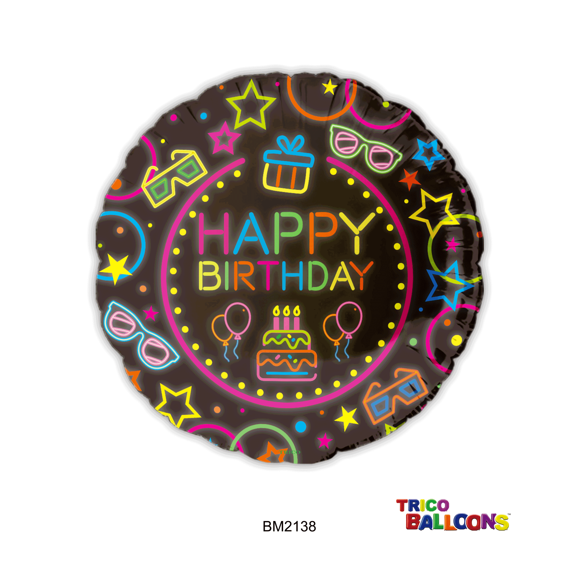 18" HAPPY BIRTHDAY FOIL BALLOON - BLACK Neon