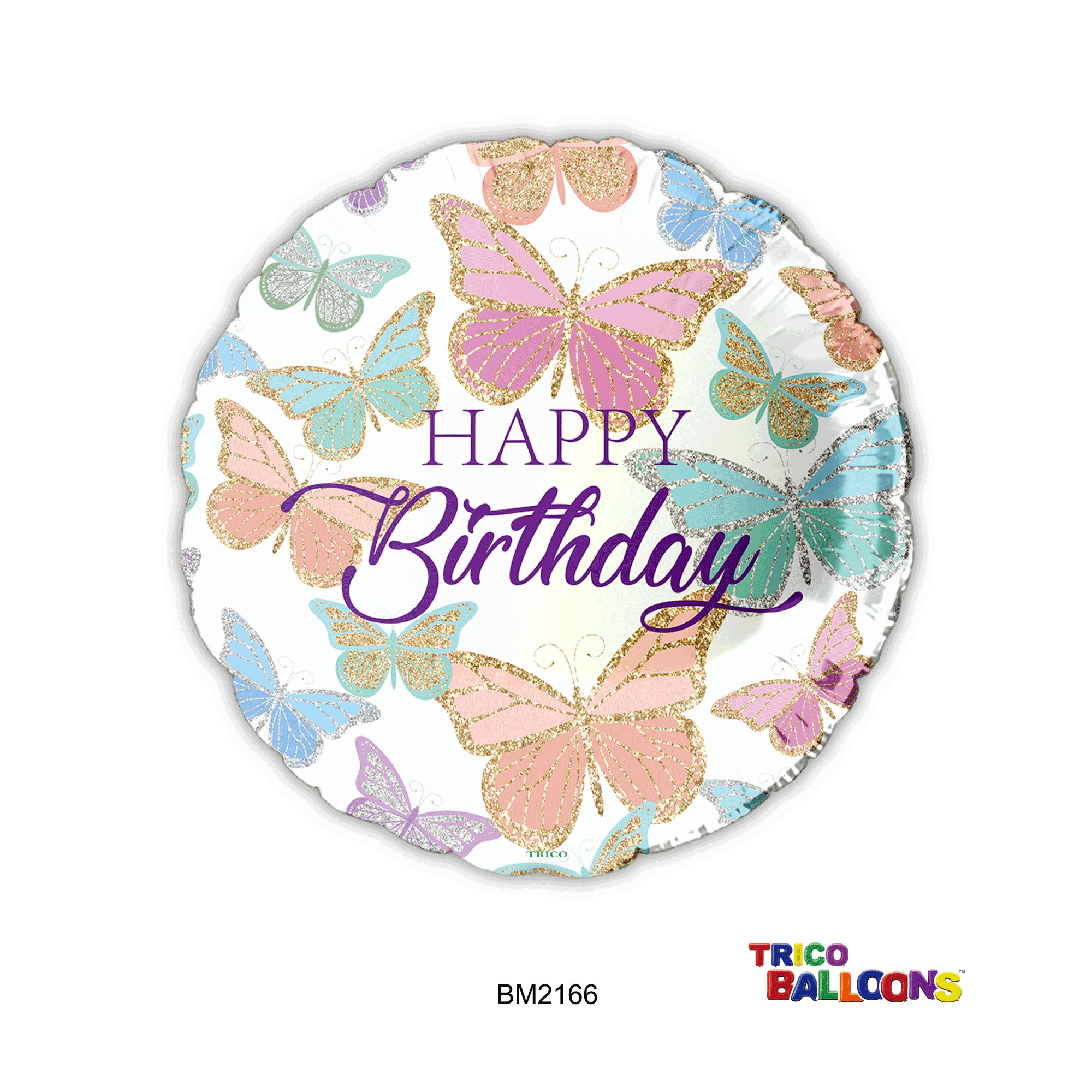 18" HAPPY BIRTHDAY BUTTERFLY FOIL BALLOON - WHITE