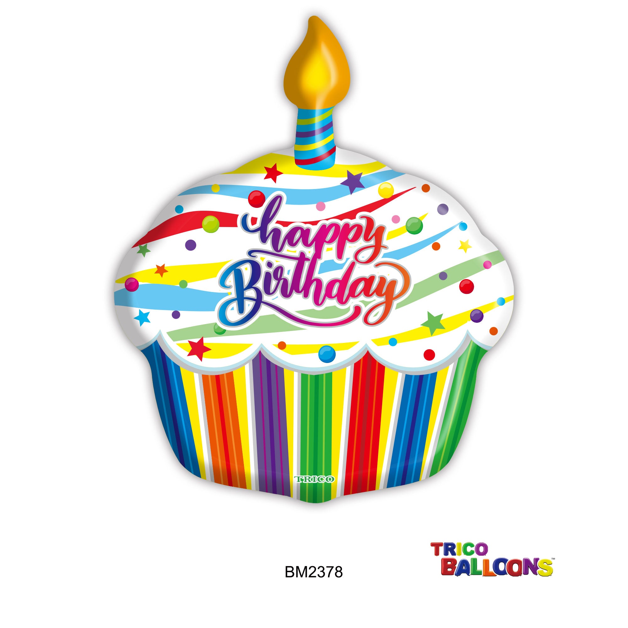 18" HAPPY BIRTHDAY FOIL BALLOON - CUPCAKE WITH CANDLE