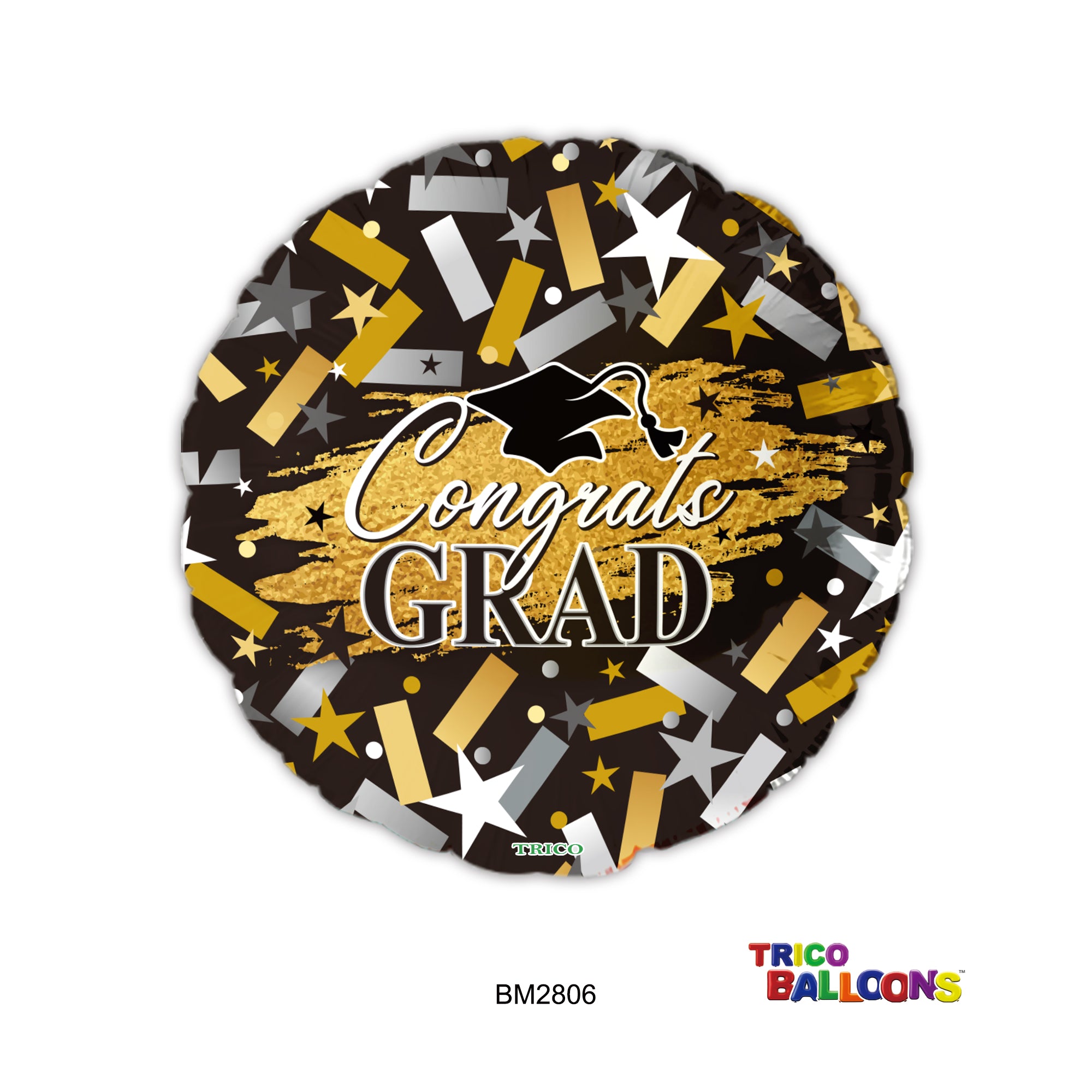 18" CONGRATS GRAD FOIL BALLOON - BLACK & GOLD