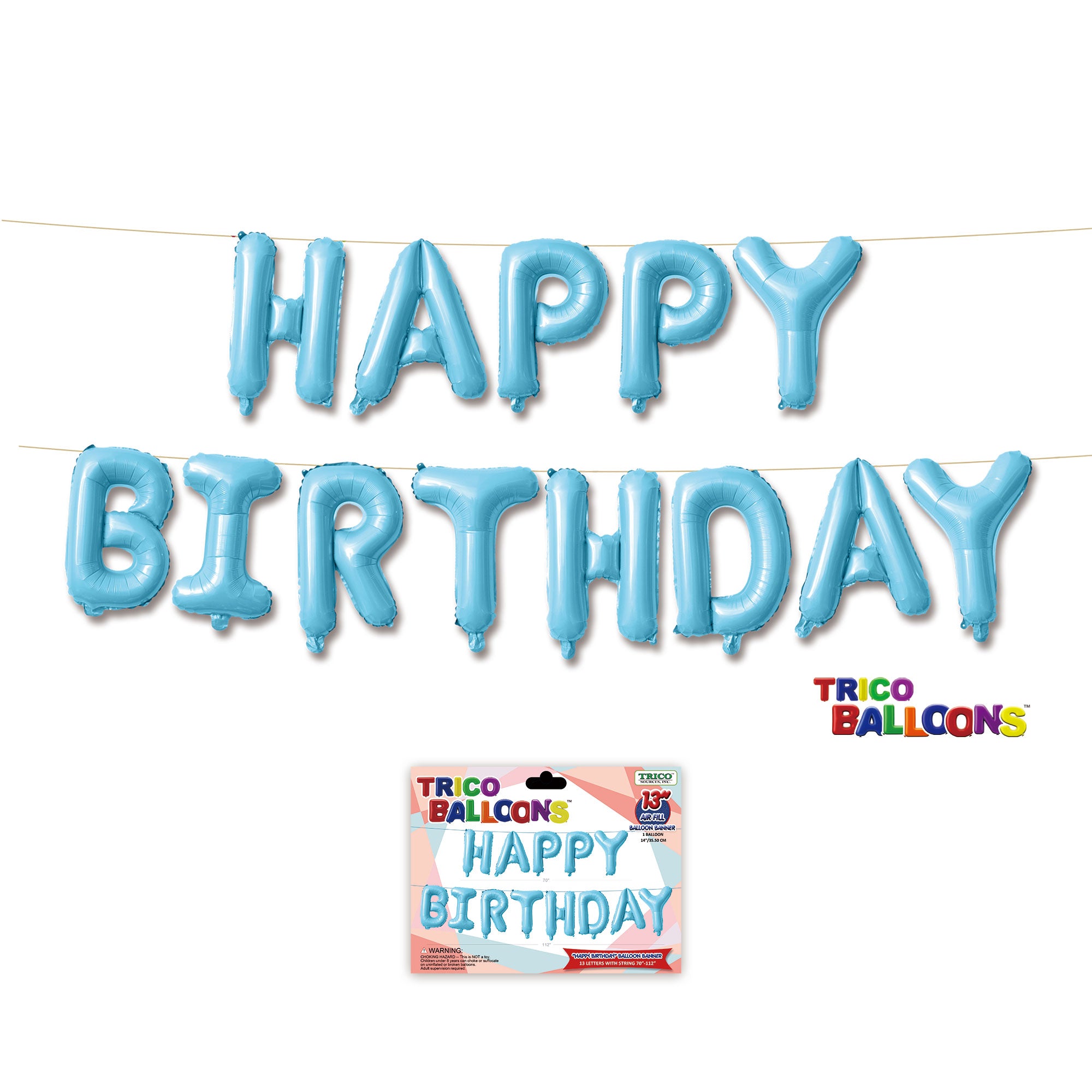 70" HAPPY BIRTHDAY BALLOON BANNER - PASTEL BLUE