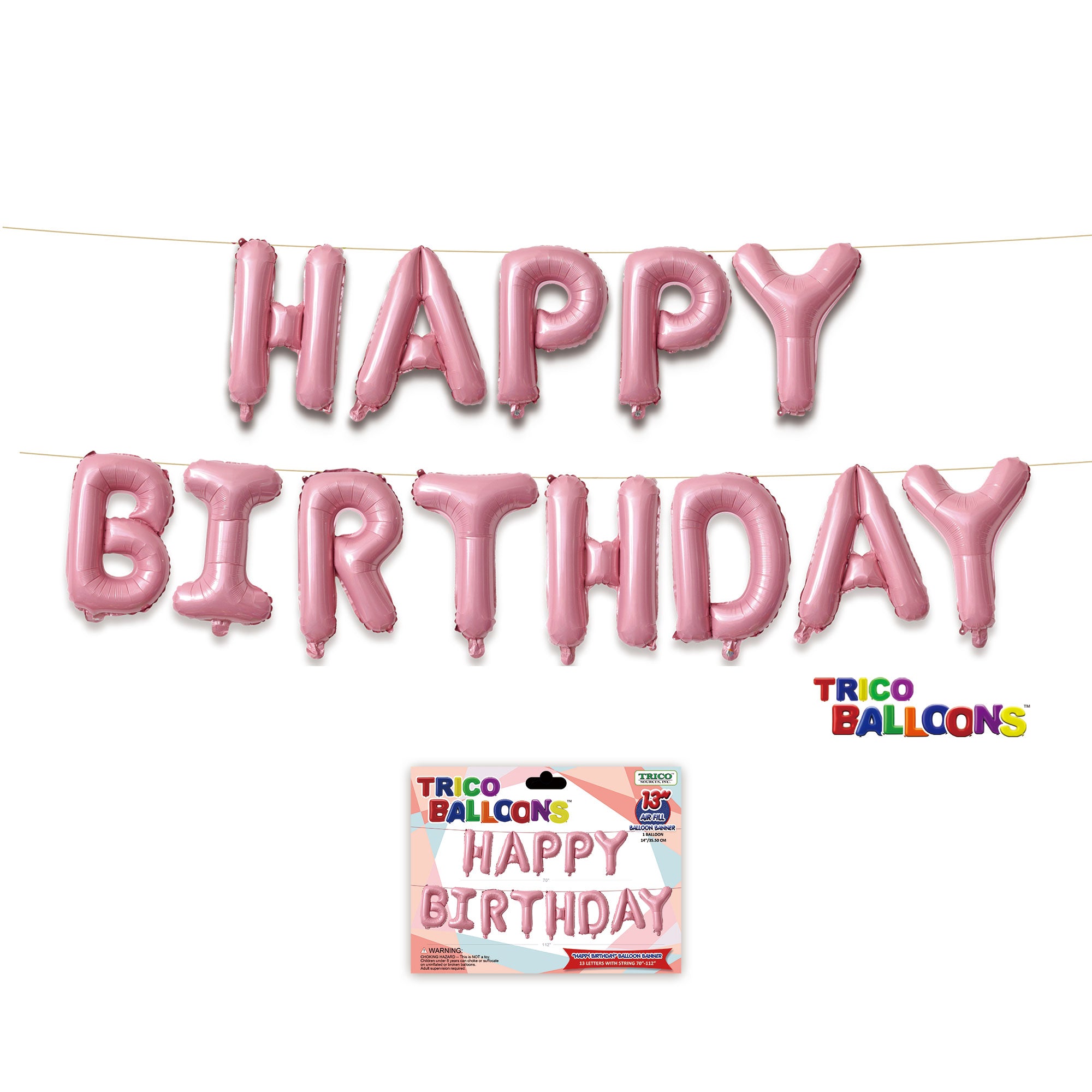 70" HAPPY BIRTHDAY BALLOON BANNER - PASTEL PINK