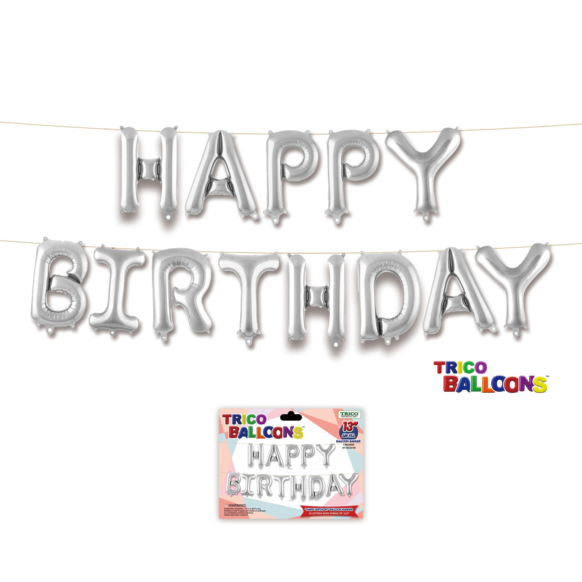 70" HAPPY BIRTHDAY BALLOON BANNER - SILVER