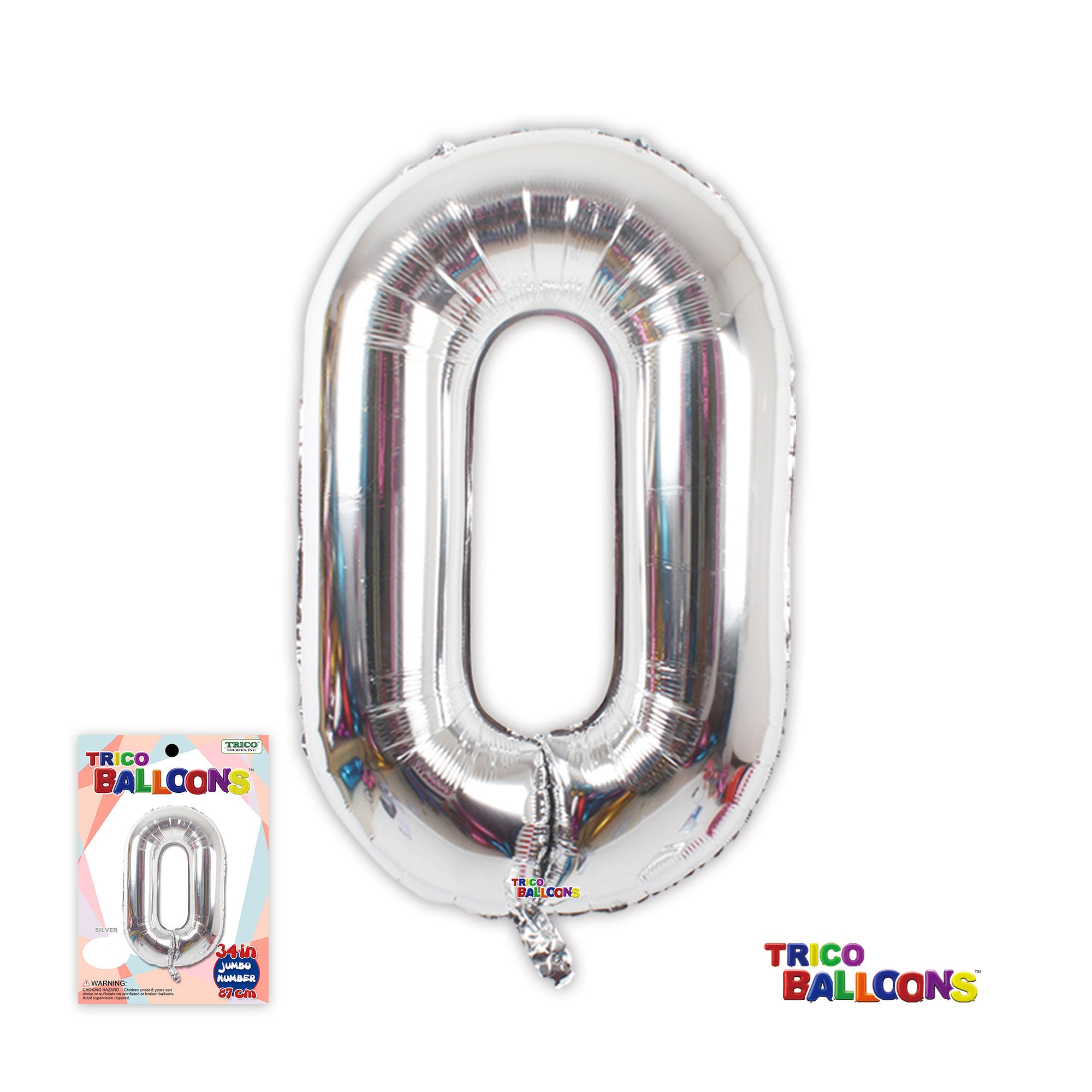 34" NUMBER FOIL BALLOON - 0 SILVER