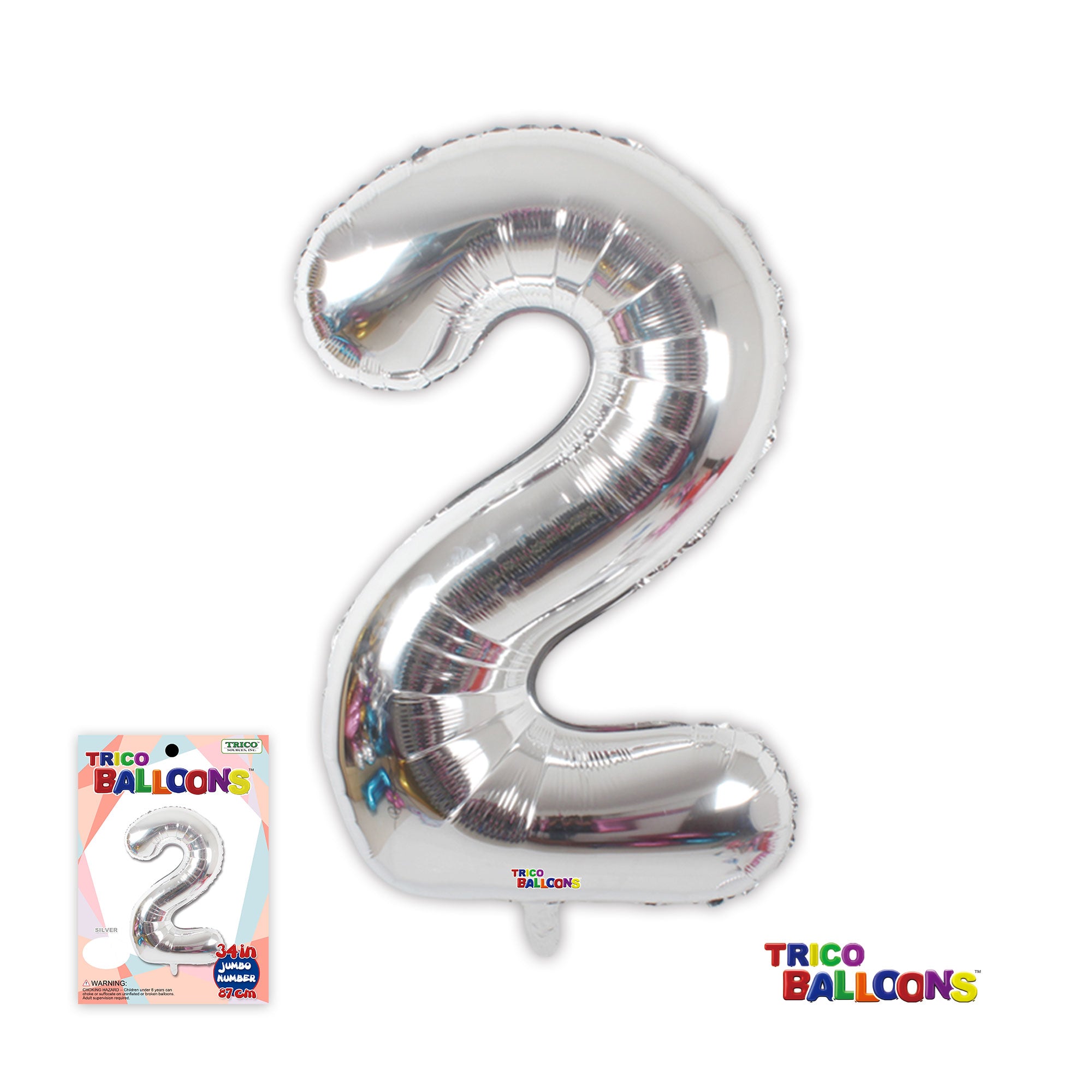 34" NUMBER FOIL BALLOON - 2 SILVER