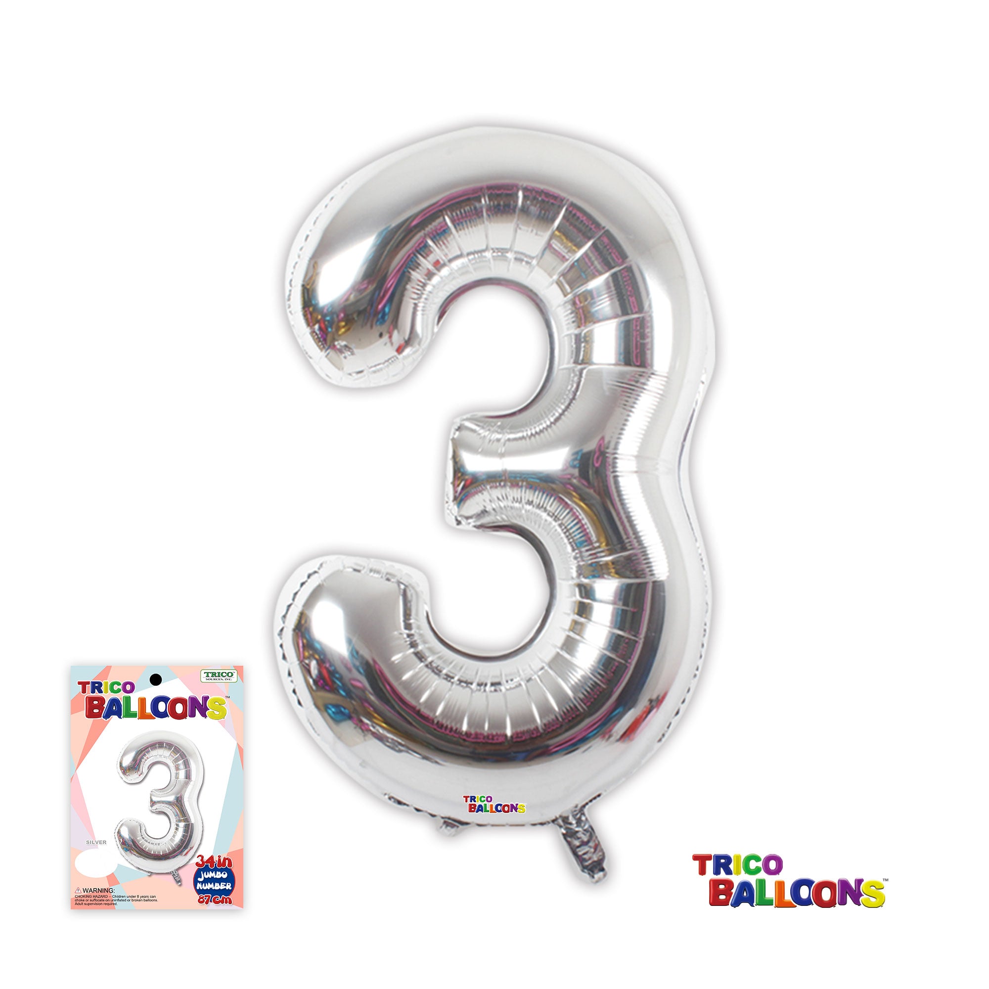 34" NUMBER FOIL BALLOON - 3 SILVER