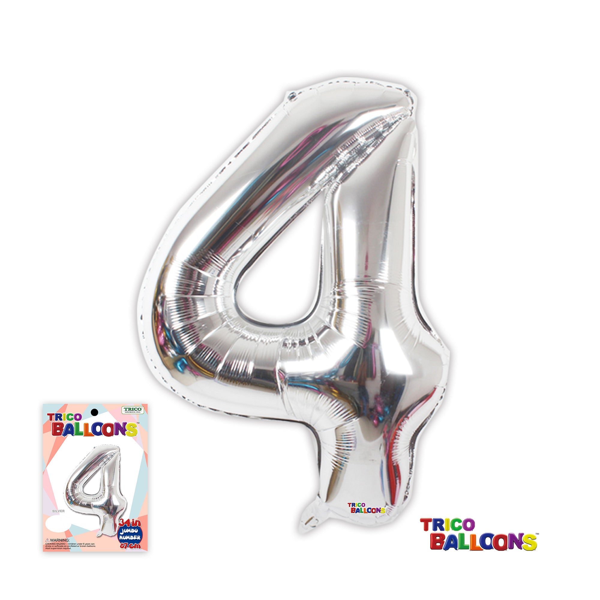 34" NUMBER FOIL BALLOON - 4 SILVER