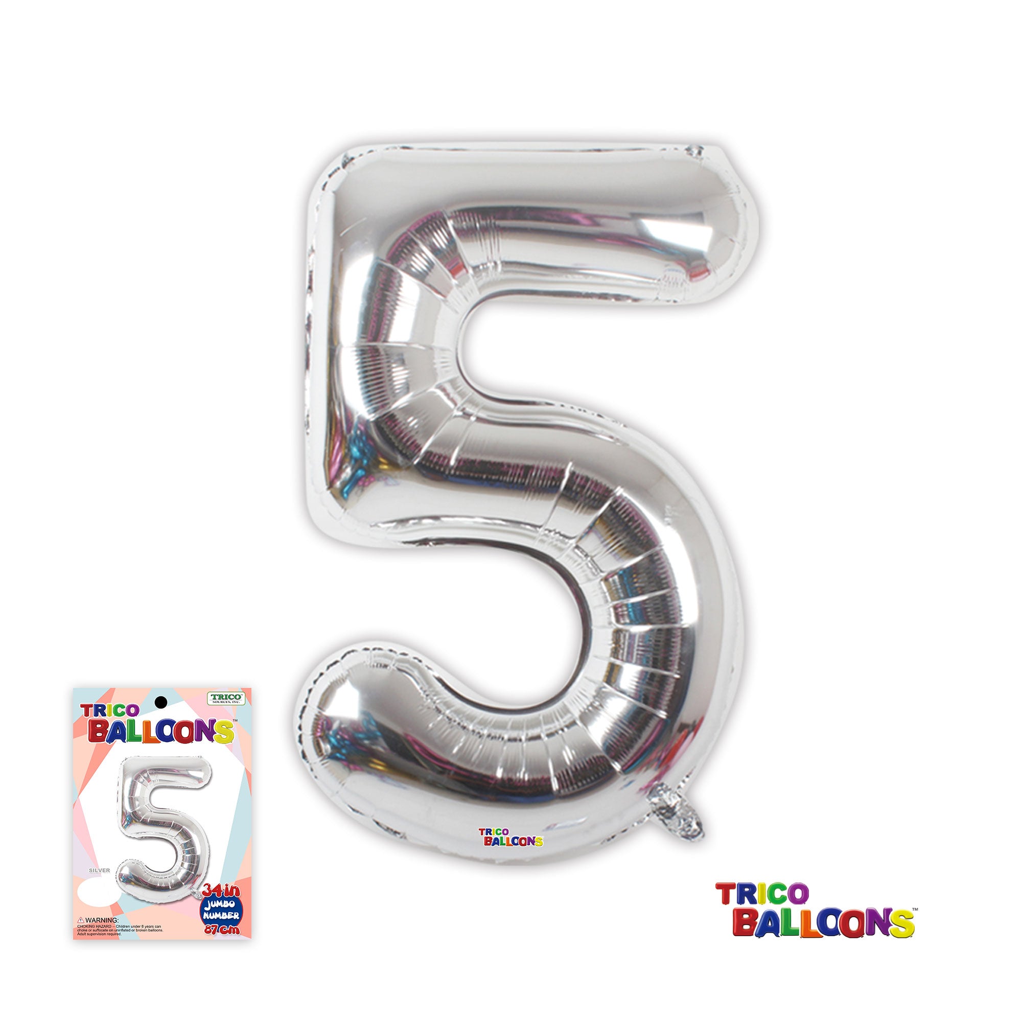 34" NUMBER FOIL BALLOON - 5 SILVER