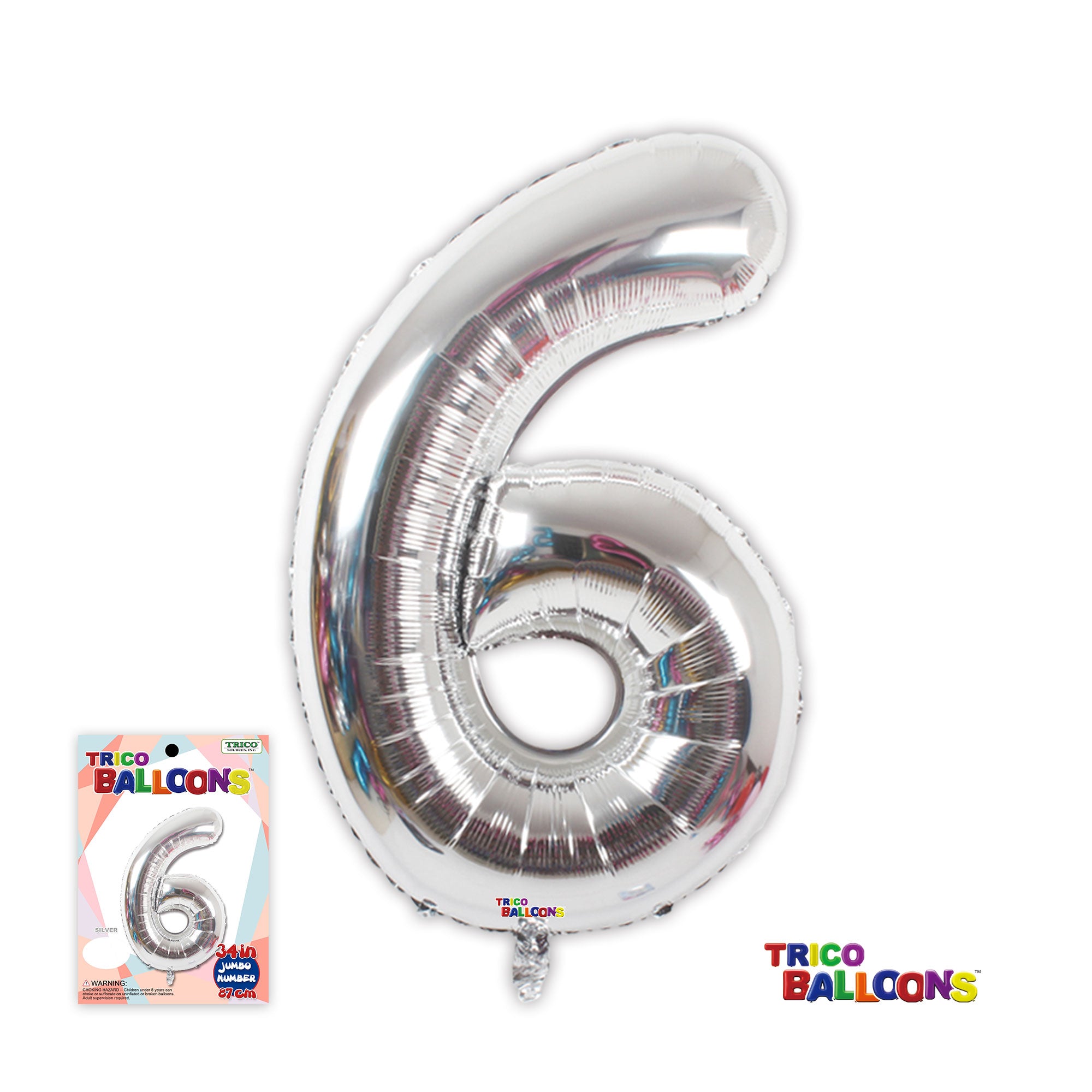34" NUMBER FOIL BALLOON - 6 SILVER
