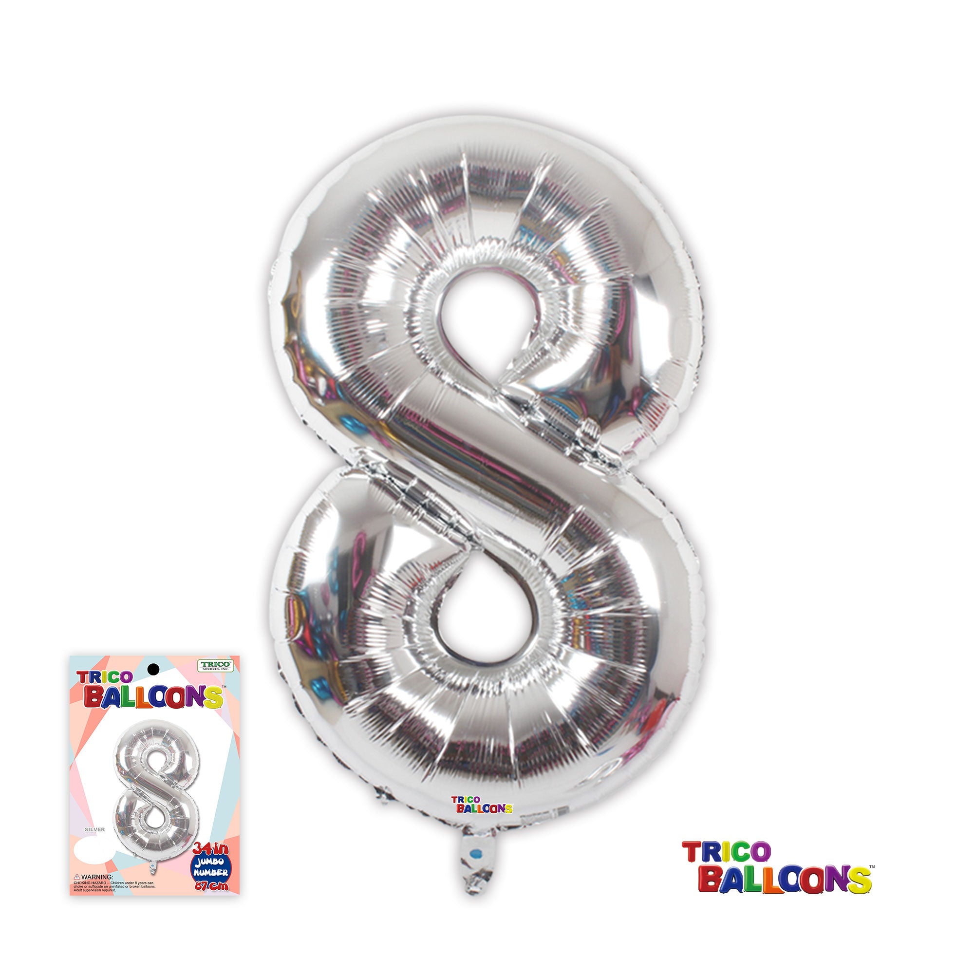 34" NUMBER FOIL BALLOON - 8 SILVER