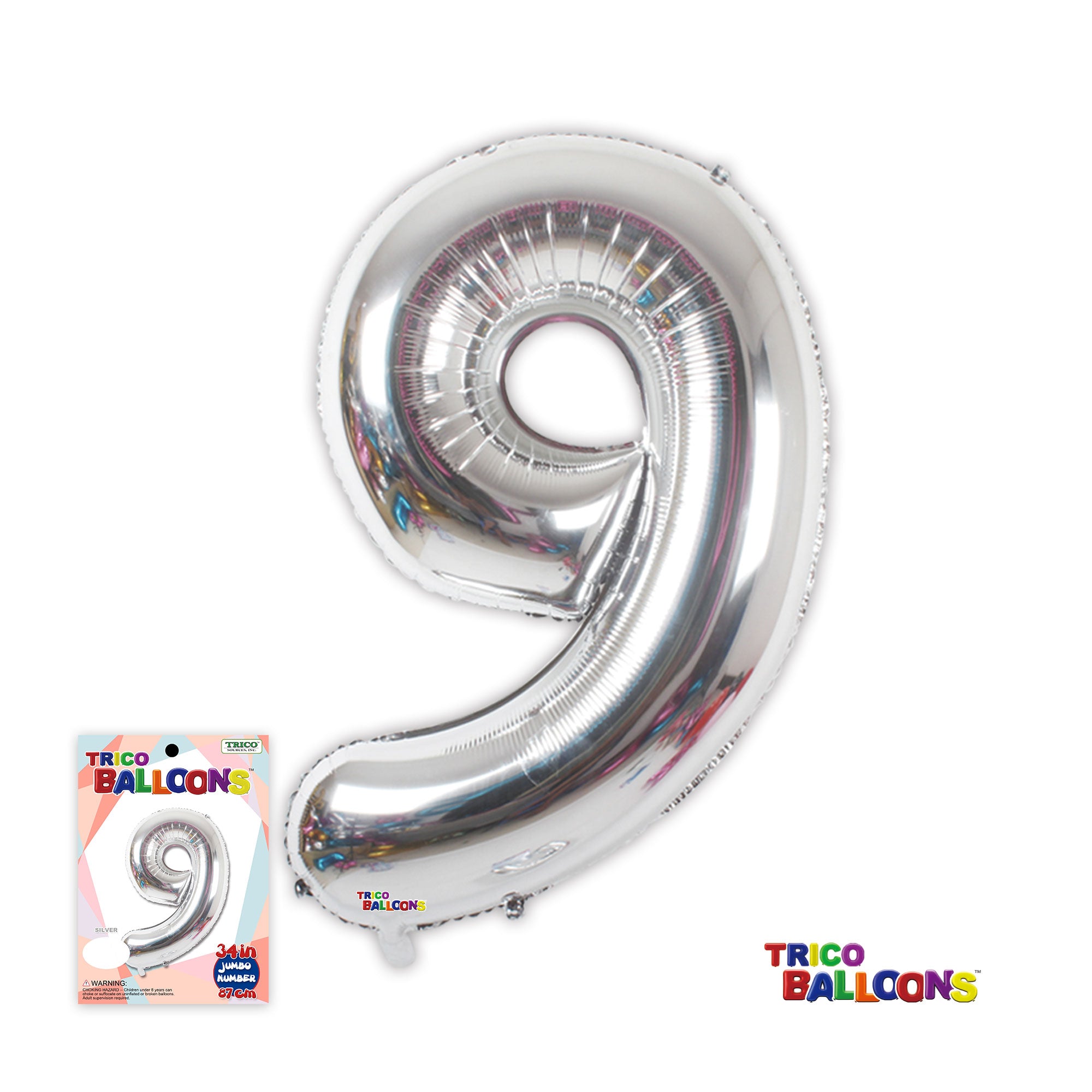 34" NUMBER FOIL BALLOON - 9 SILVER