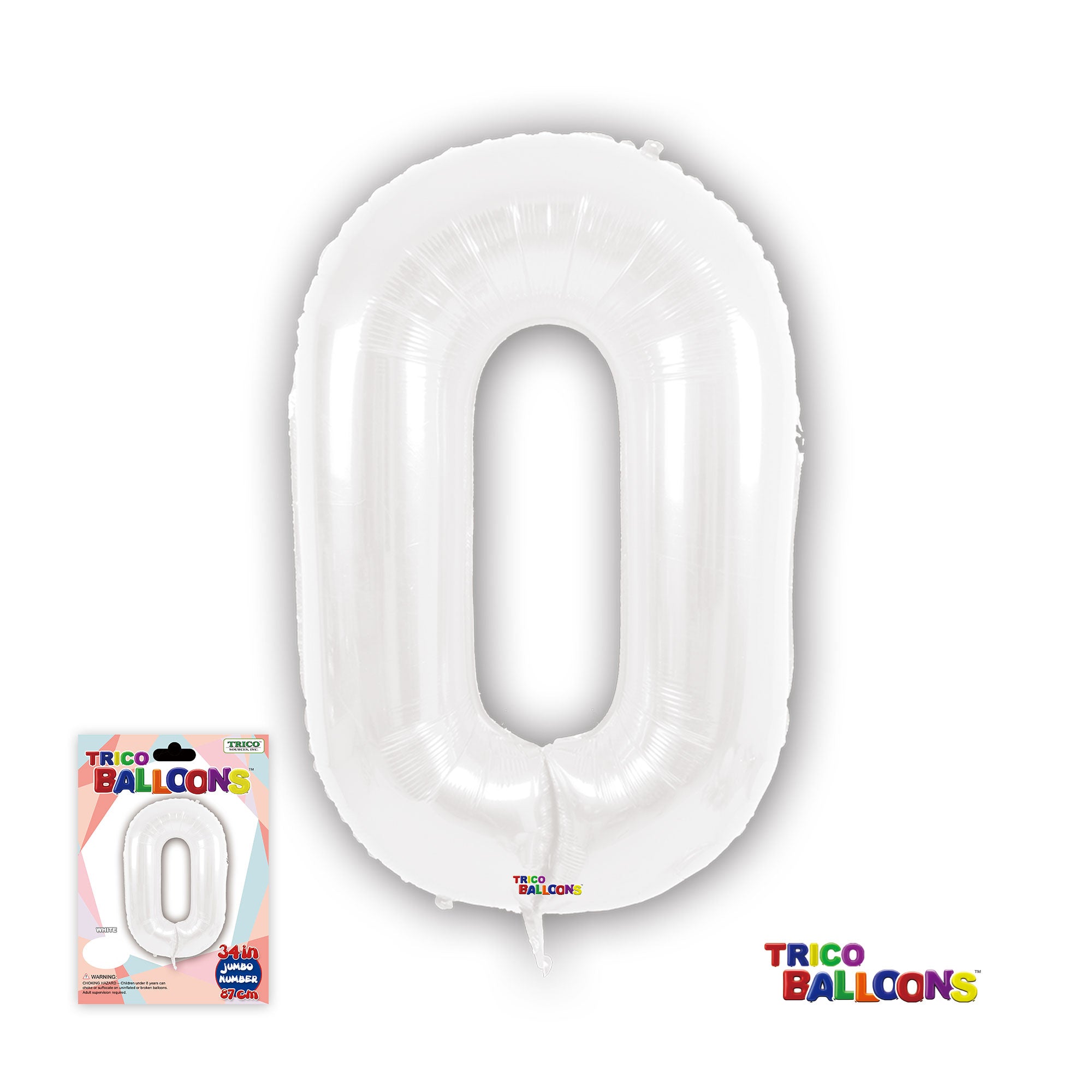 34" NUMBER FOIL BALLOON - 0 WHITE