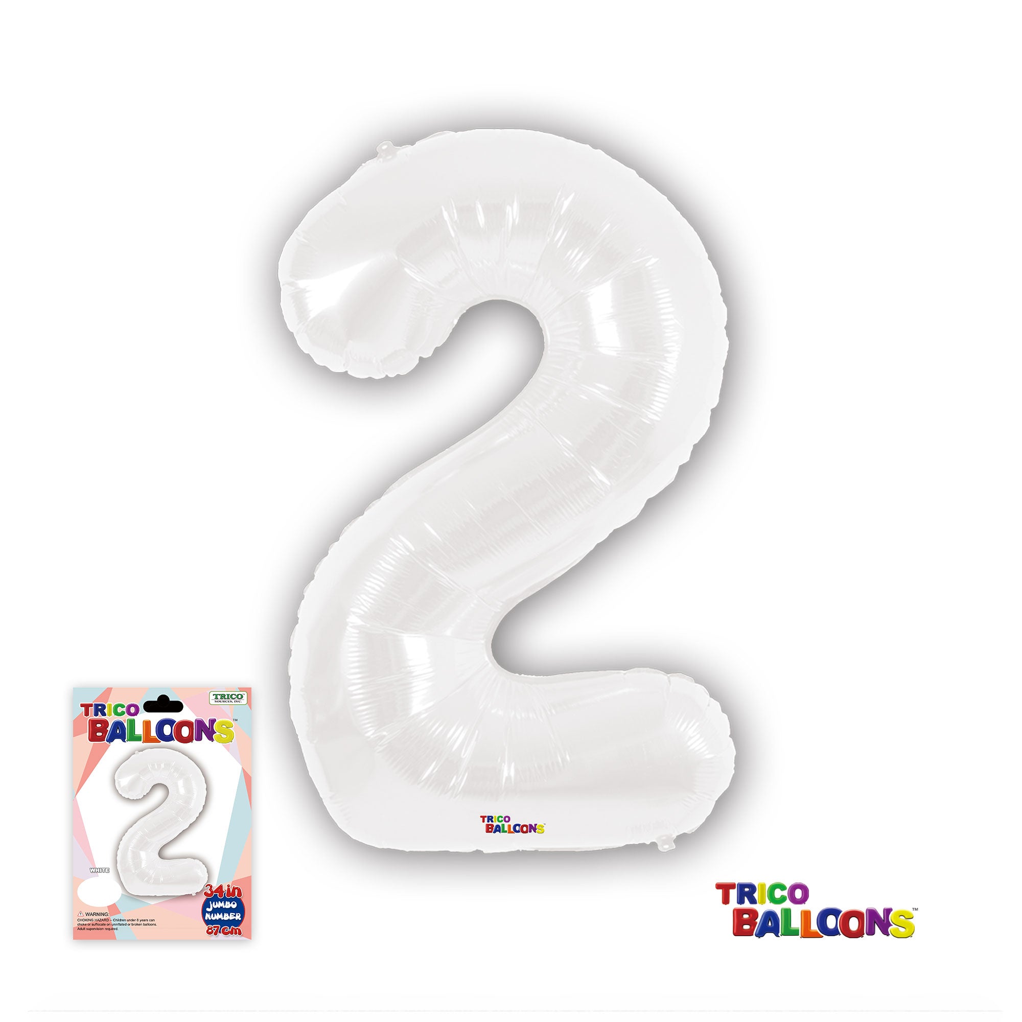 34" NUMBER FOIL BALLOON - 2 WHITE
