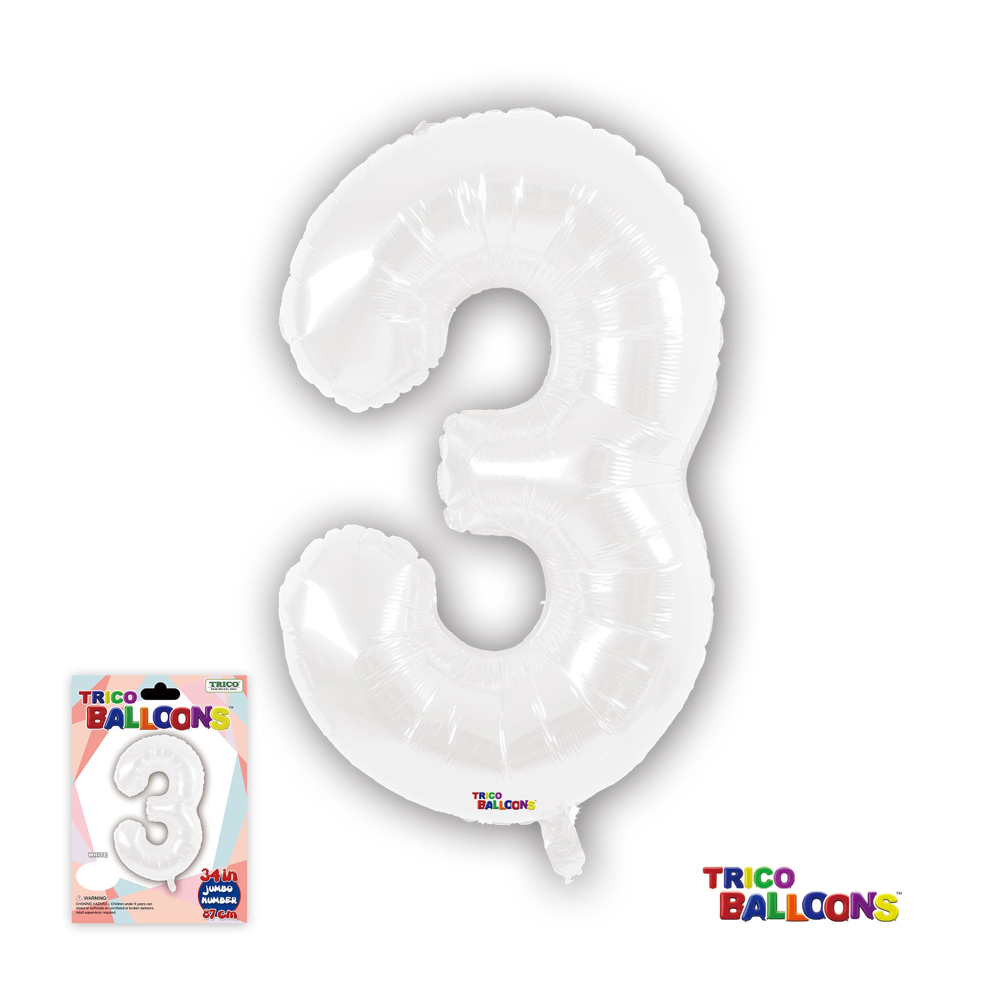 34" NUMBER FOIL BALLOON - 3 WHITE