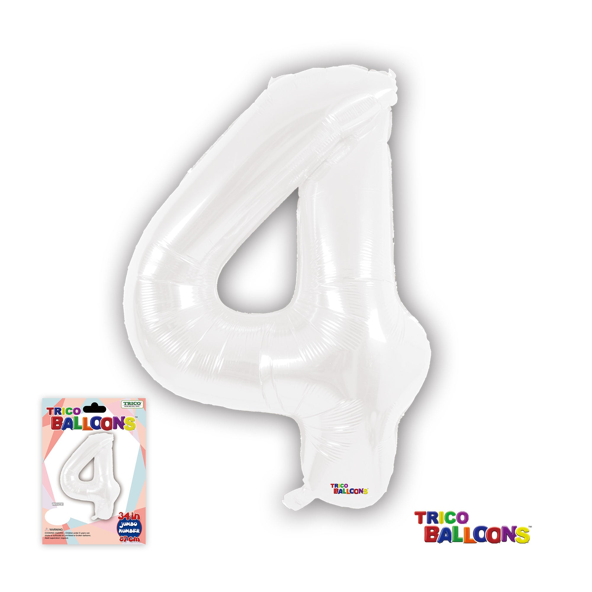 34" NUMBER FOIL BALLOON - 4 WHITE