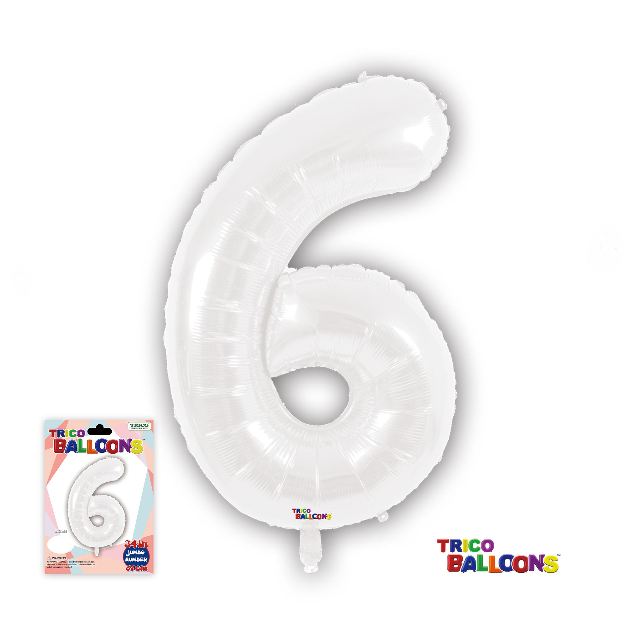34" NUMBER FOIL BALLOON - 6 WHITE