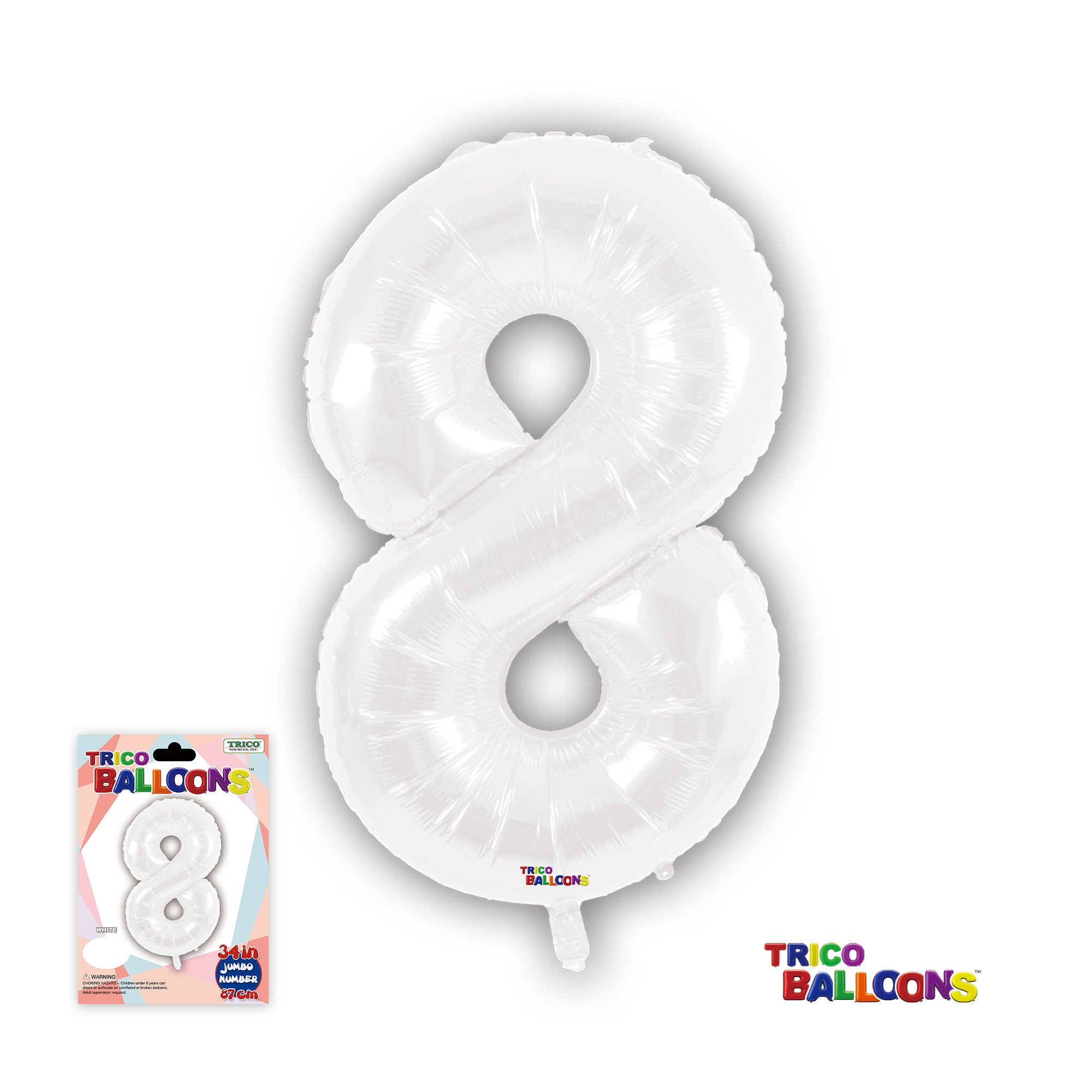 34" NUMBER FOIL BALLOON - 8 WHITE