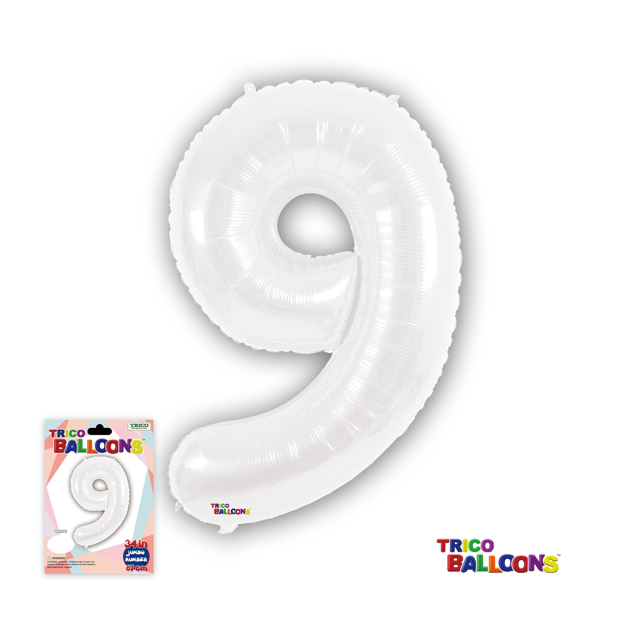 34" NUMBER FOIL BALLOON - 9 WHITE
