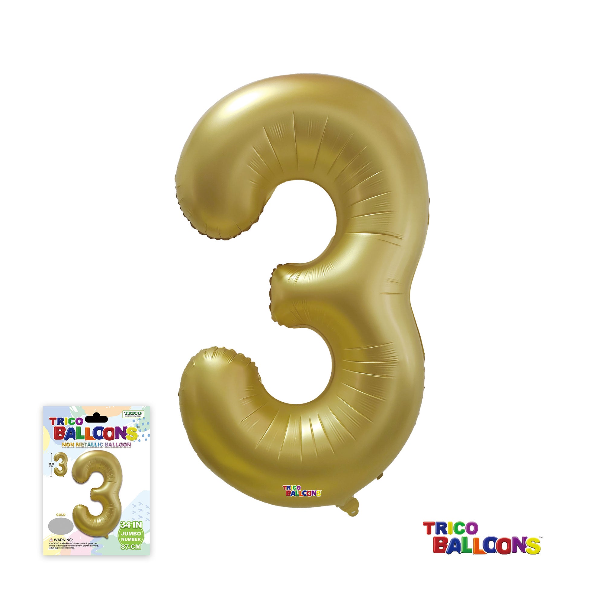 34" NUMBER FOIL BALLOON - 3 GOLD