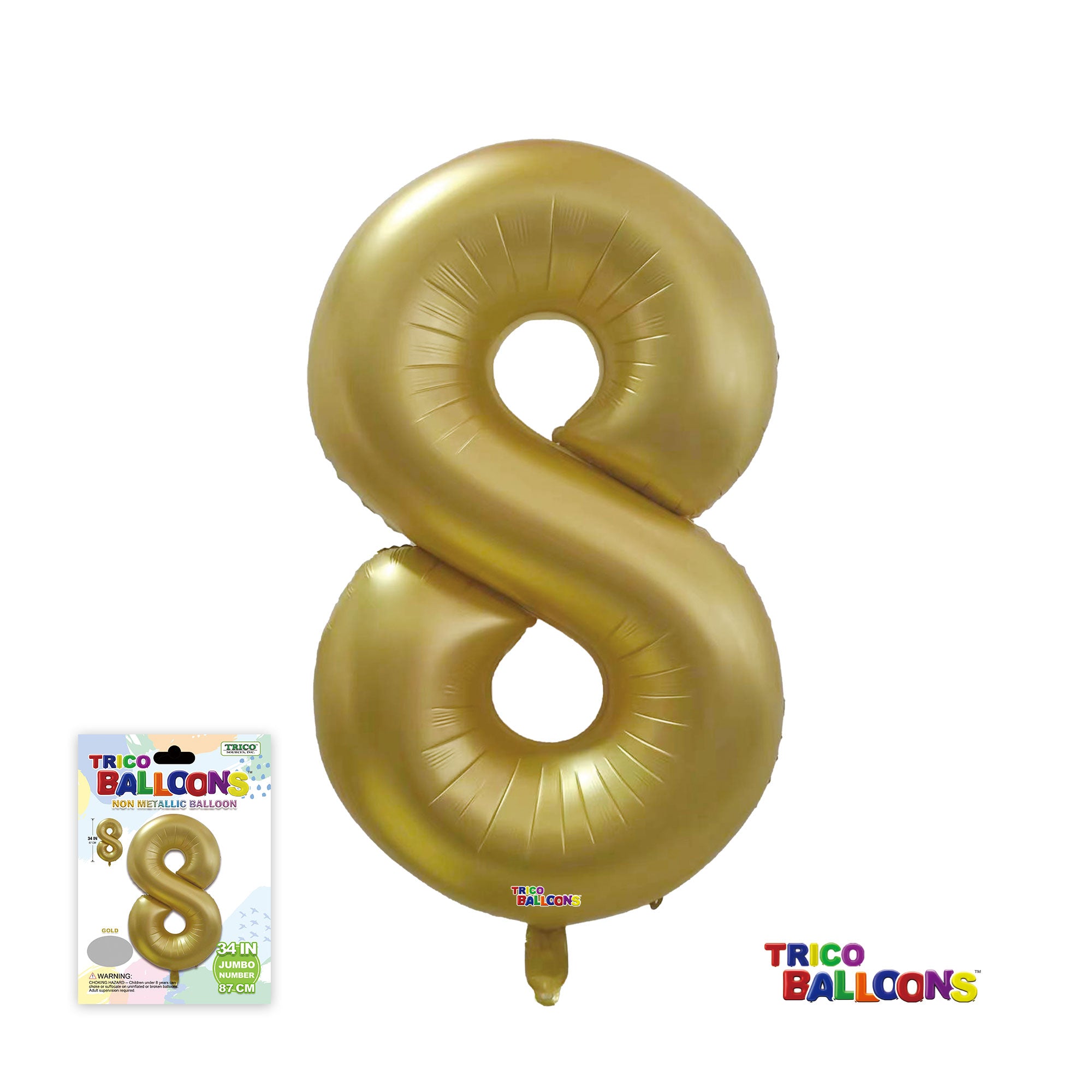 34" NUMBER FOIL BALLOON - 8 GOLD