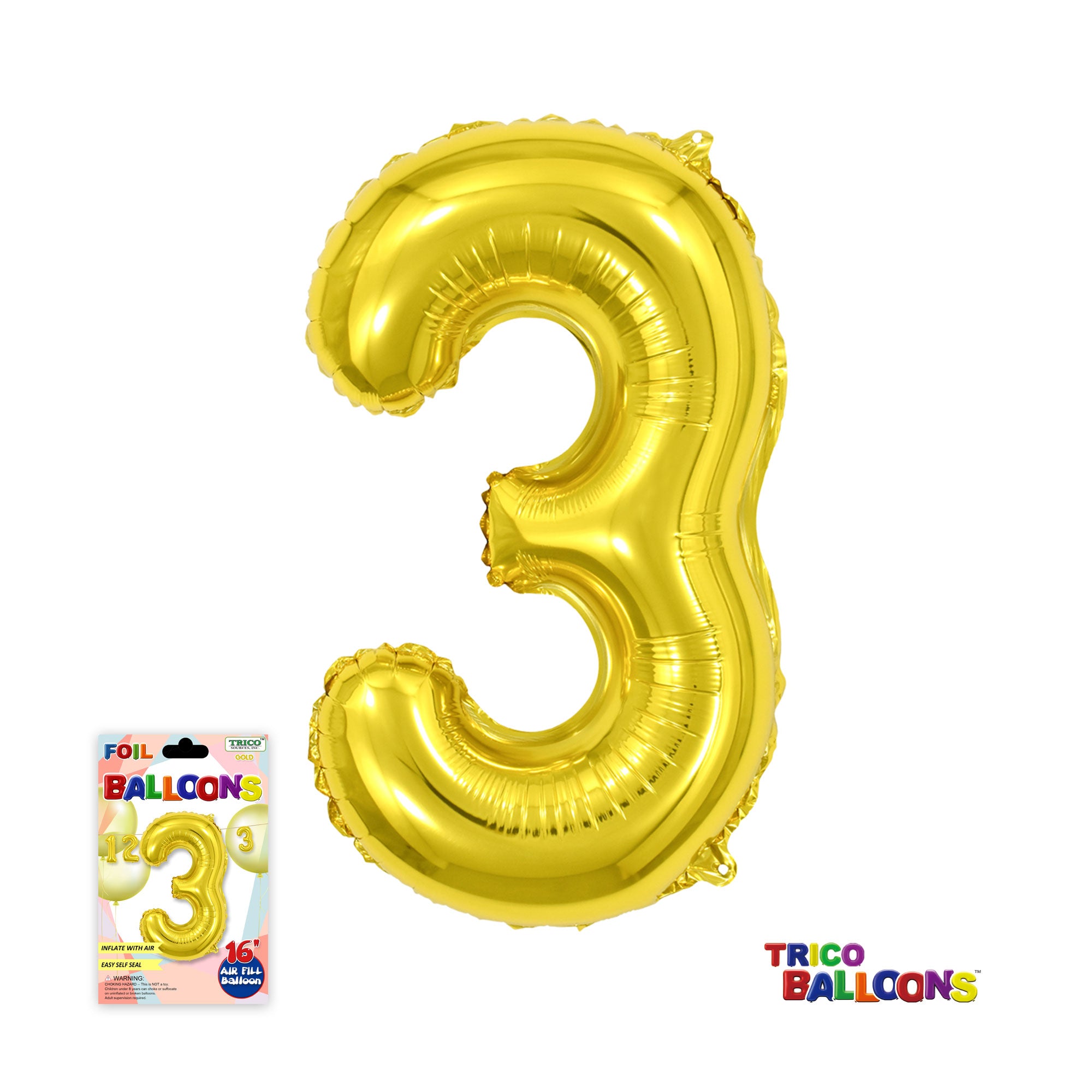 16" AIR FILL NUMBER "3" FOIL - GOLD