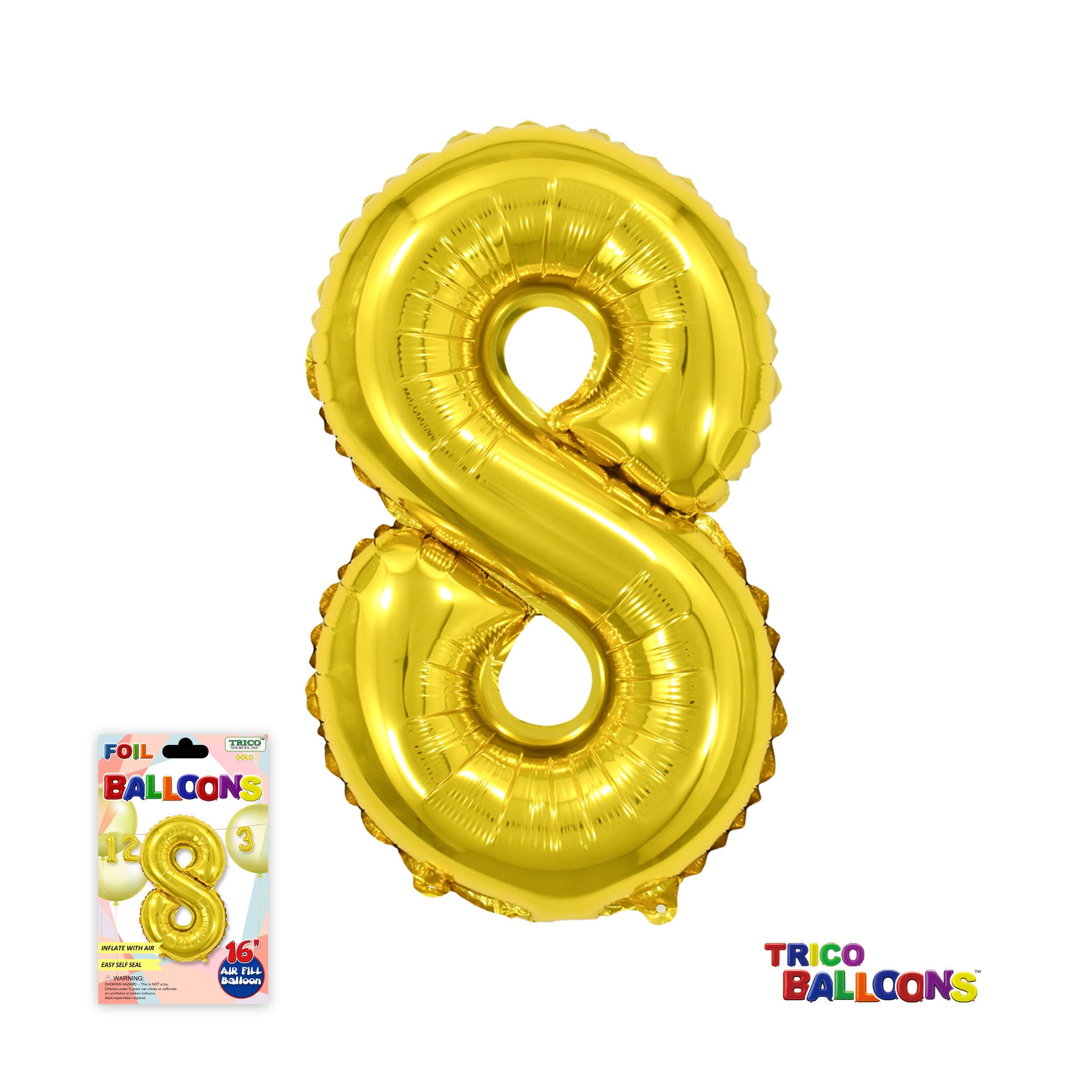 16" AIR FILL NUMBER "8" FOIL - GOLD