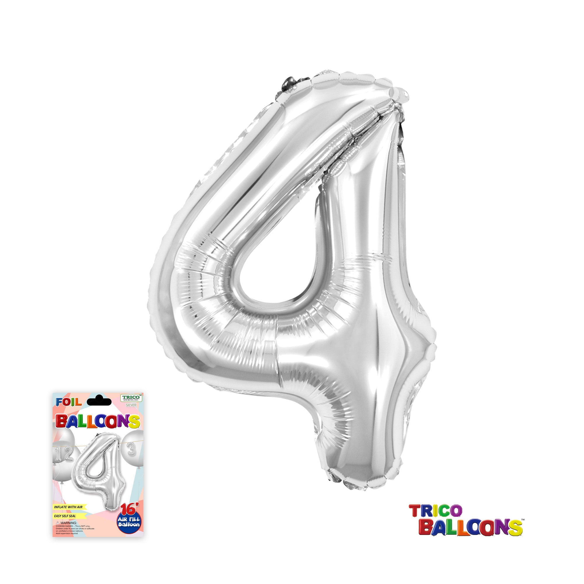 16" AIR FILL NUMBER "4" FOIL - SILVER