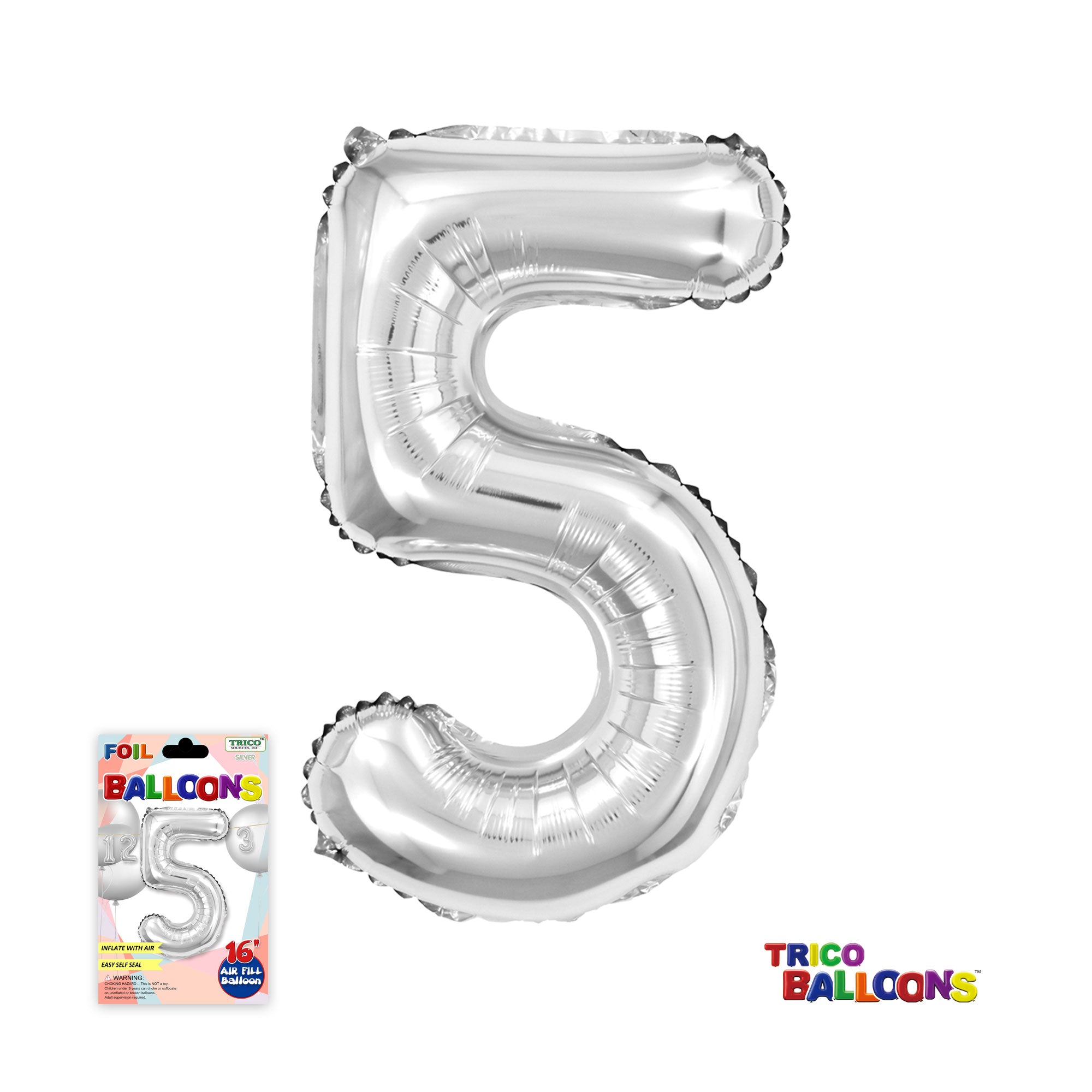 16" AIR FILL NUMBER "5" FOIL - SILVER