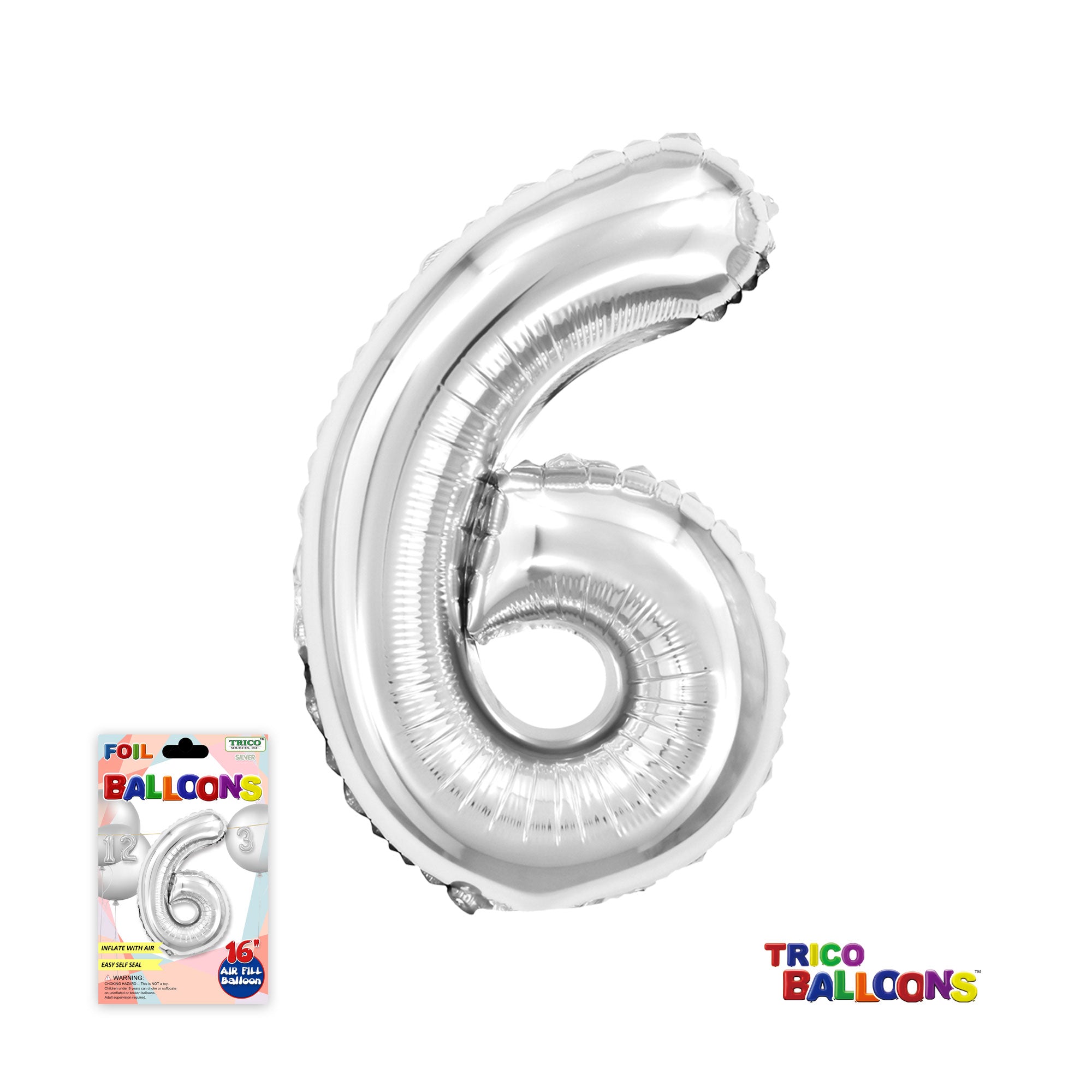 16" AIR FILL NUMBER "6" FOIL - SILVER
