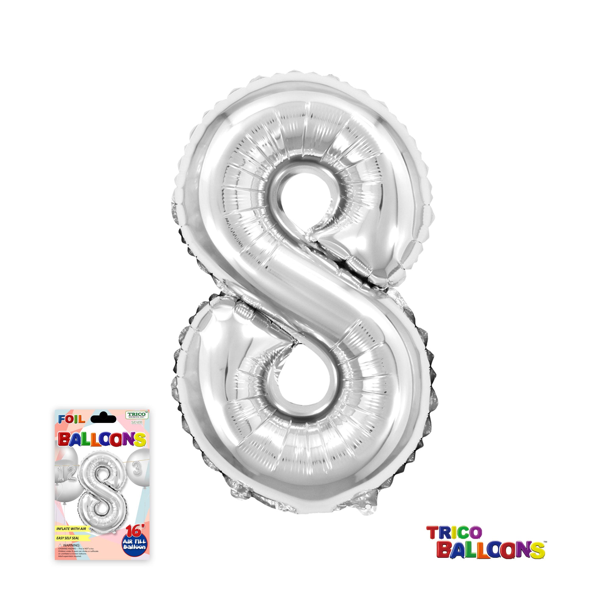 16" AIR FILL NUMBER "8" FOIL - SILVER