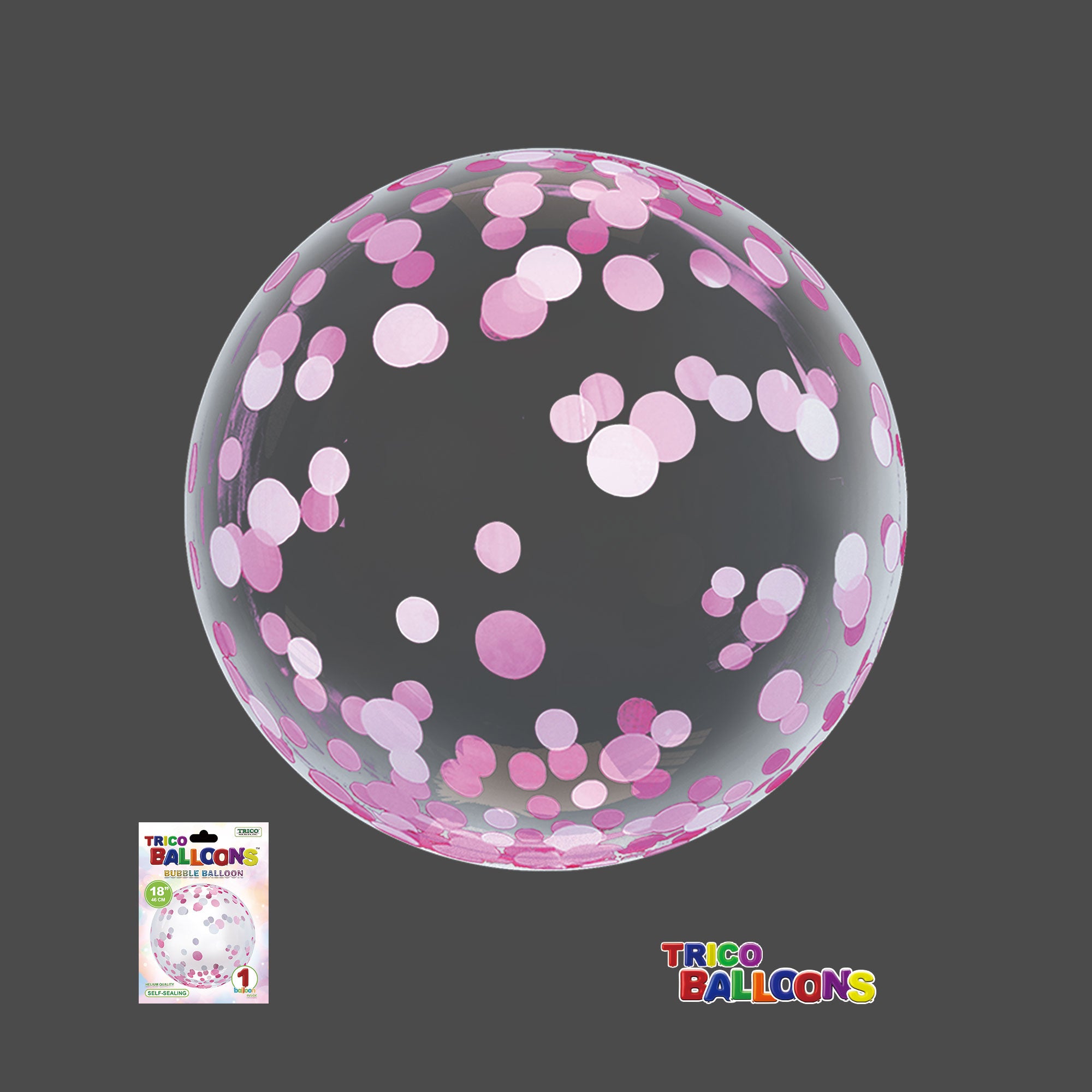 18" CLEAR BUBBLE BALLOON - PINK DOTS