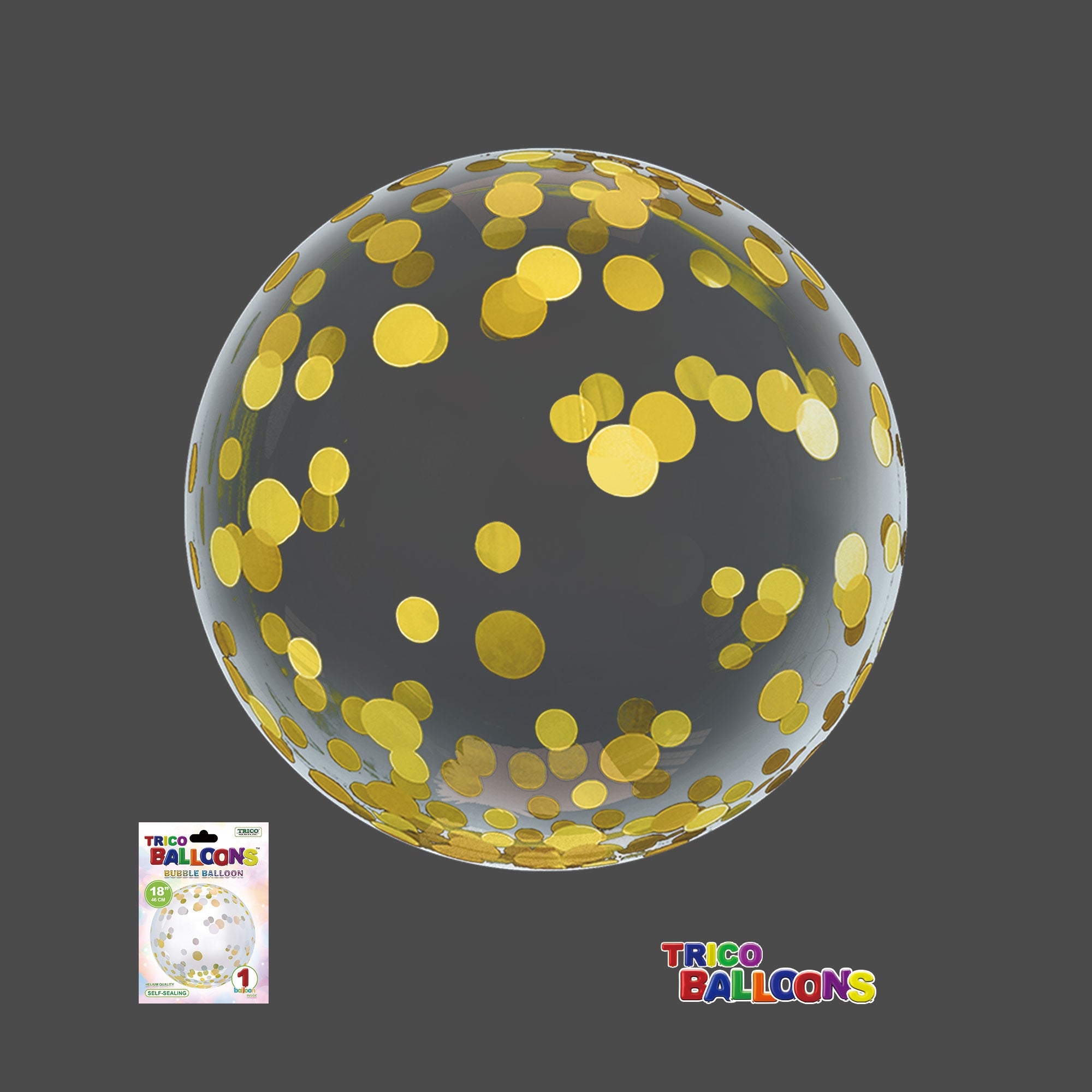 18" CLEAR BUBBLE BALLOON - GOLD DOTS