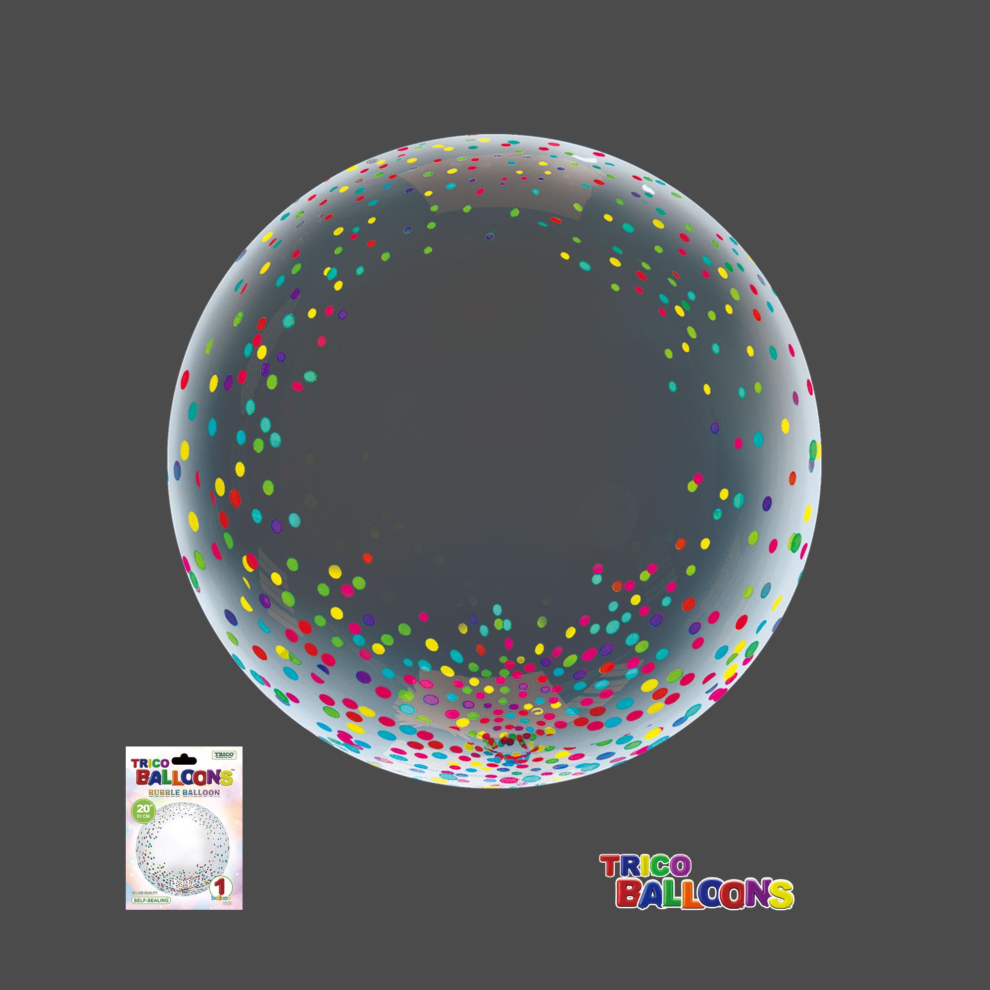 20" CLEAR BUBBLE BALLOON - COLORFUL DOTS