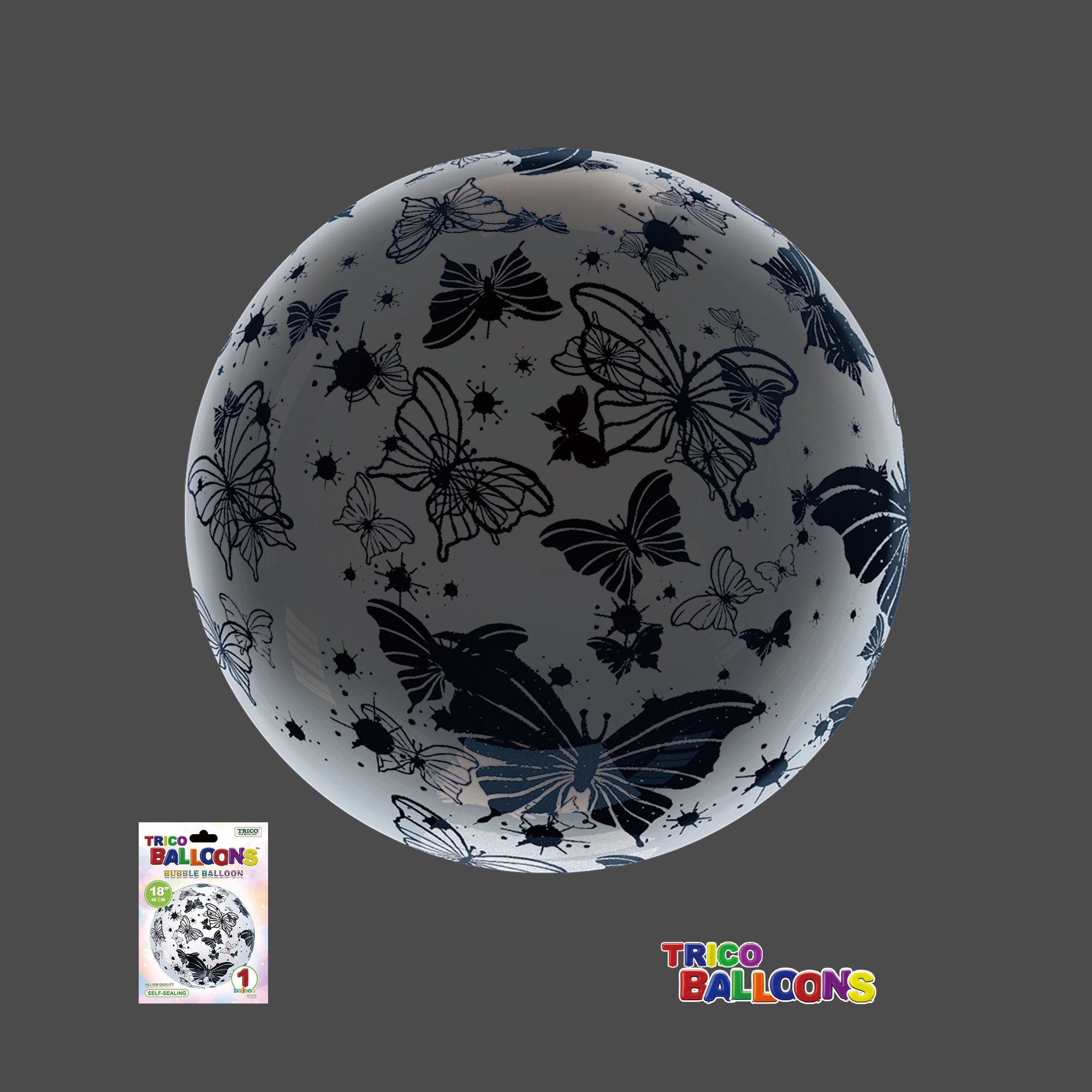 18" CLEAR BUBBLE BALLOON - BUTTERFLY - BLACK