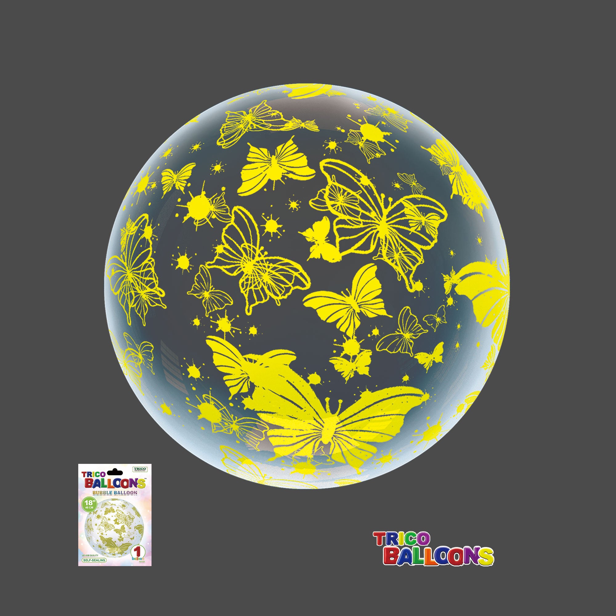 18" CLEAR BUBBLE BALLOON - BUTTERFLY - GOLD