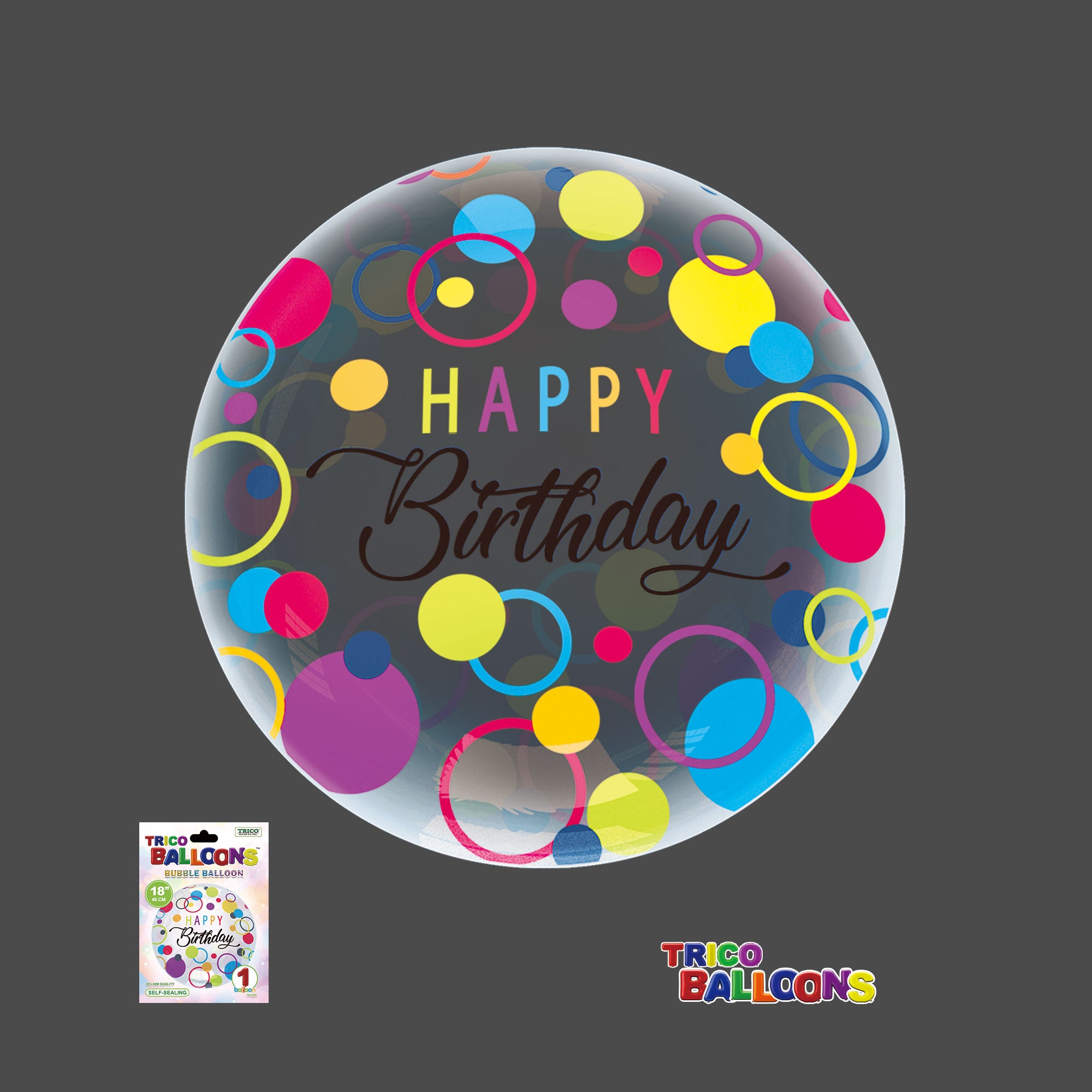 18" CLEAR BUBBLE BALLOON - HAPPY BIRTHDAY