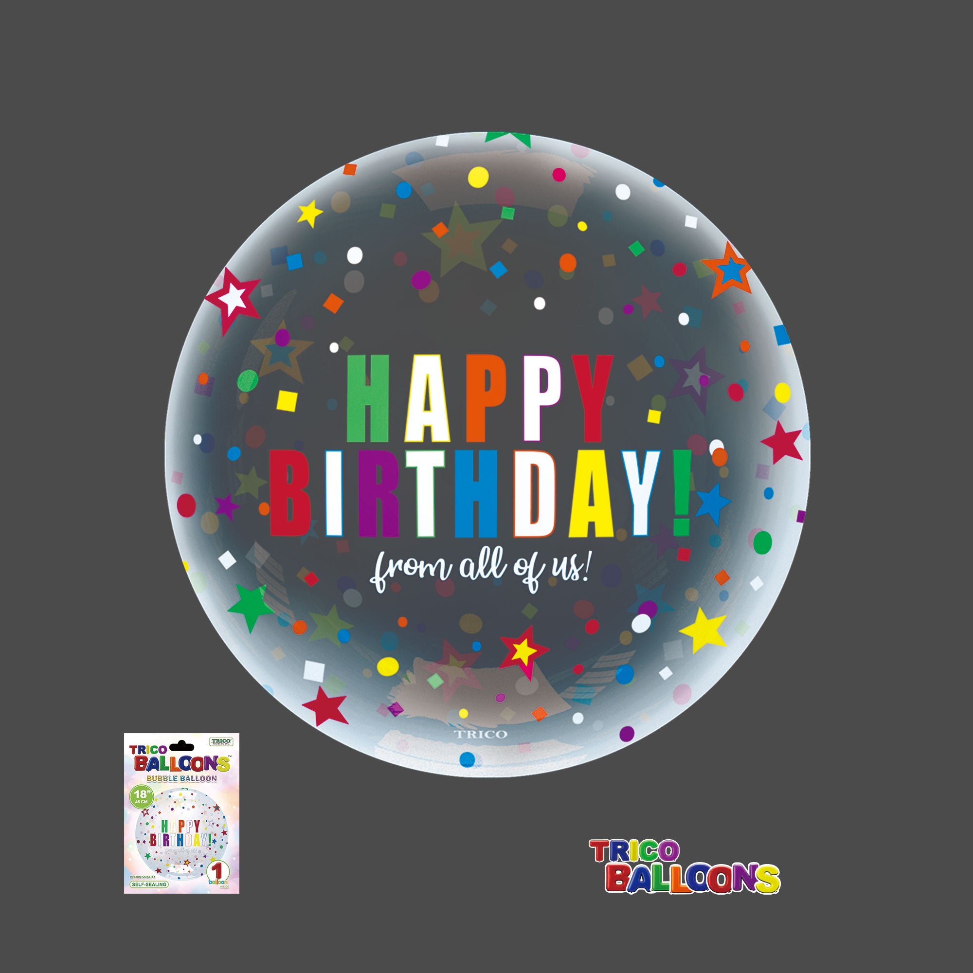 18" CLEAR BUBBLE BALLOON - HAPPY BIRTHDAY