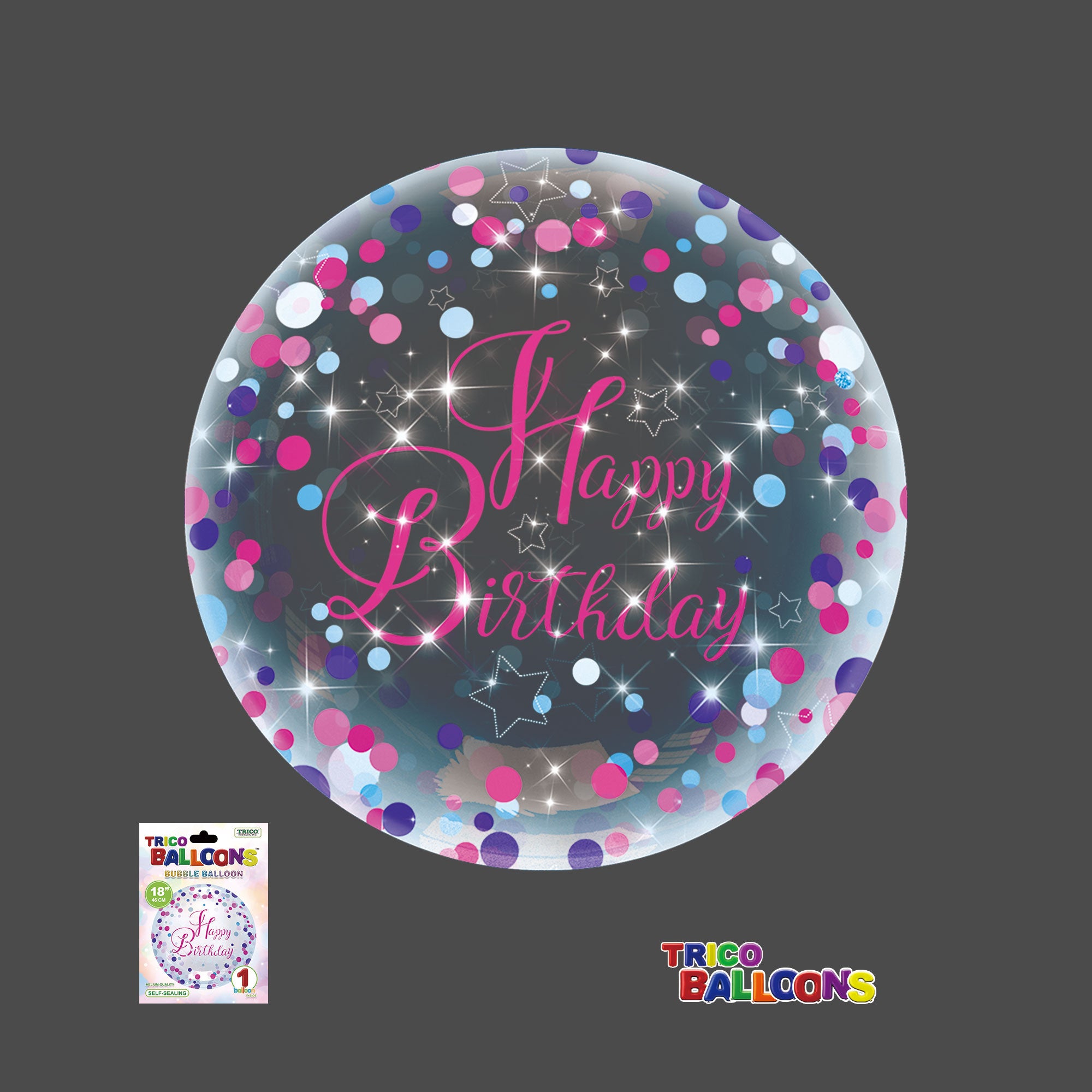 18" CLEAR BUBBLE BALLOON - HAPPY BIRTHDAY