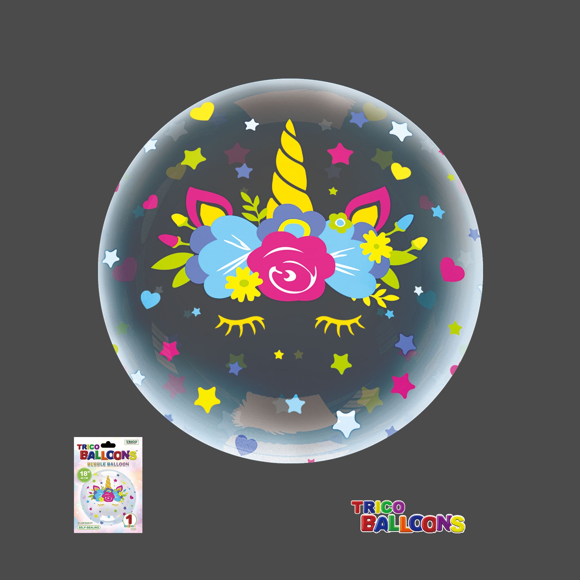 18" CLEAR BUBBLE BALLOON - UNICORN