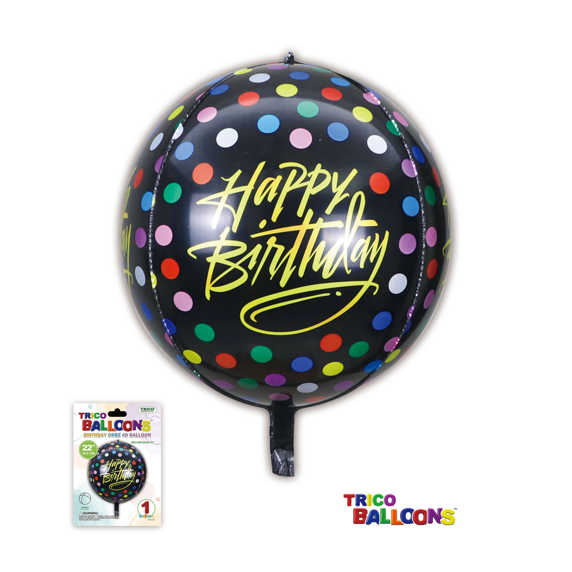 22" HAPPY BIRTHDAY ORBZ 4D BALLOON 1 CT - BLACK