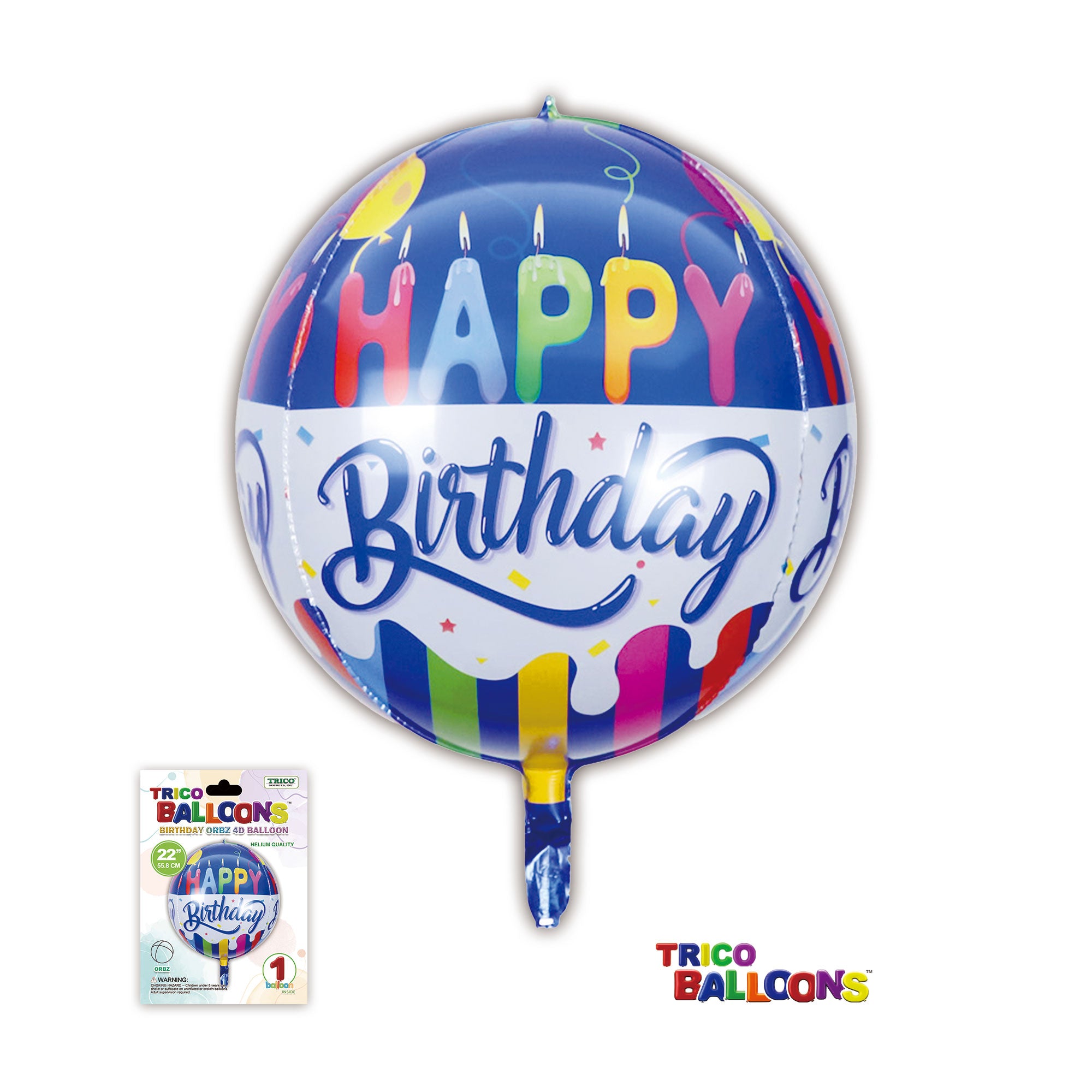 22" HAPPY BIRTHDAY ORBZ 4D BALLOON 1 CT - BLUE