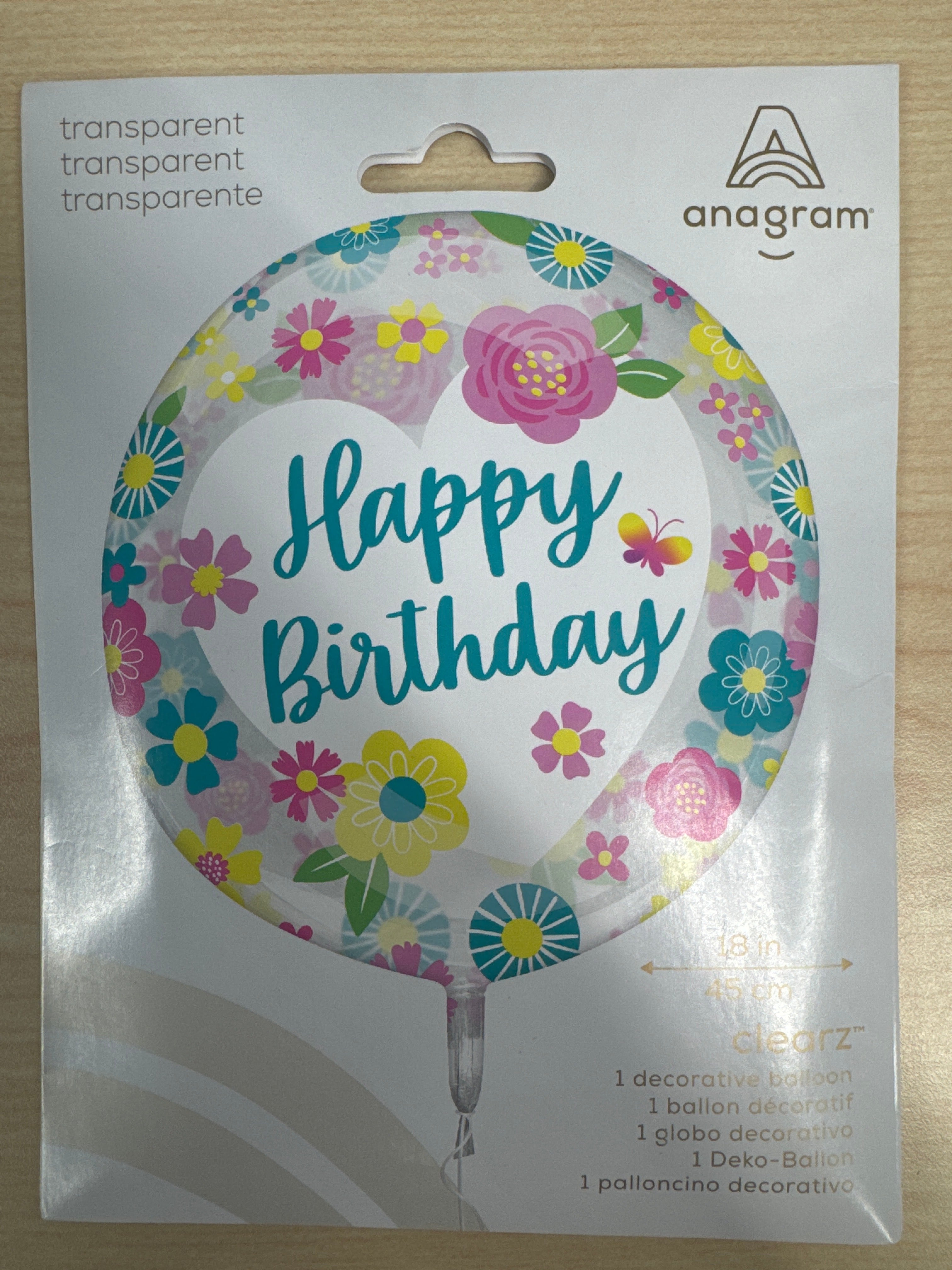 Anagram 18" transparent Happy Birthday (Floral)